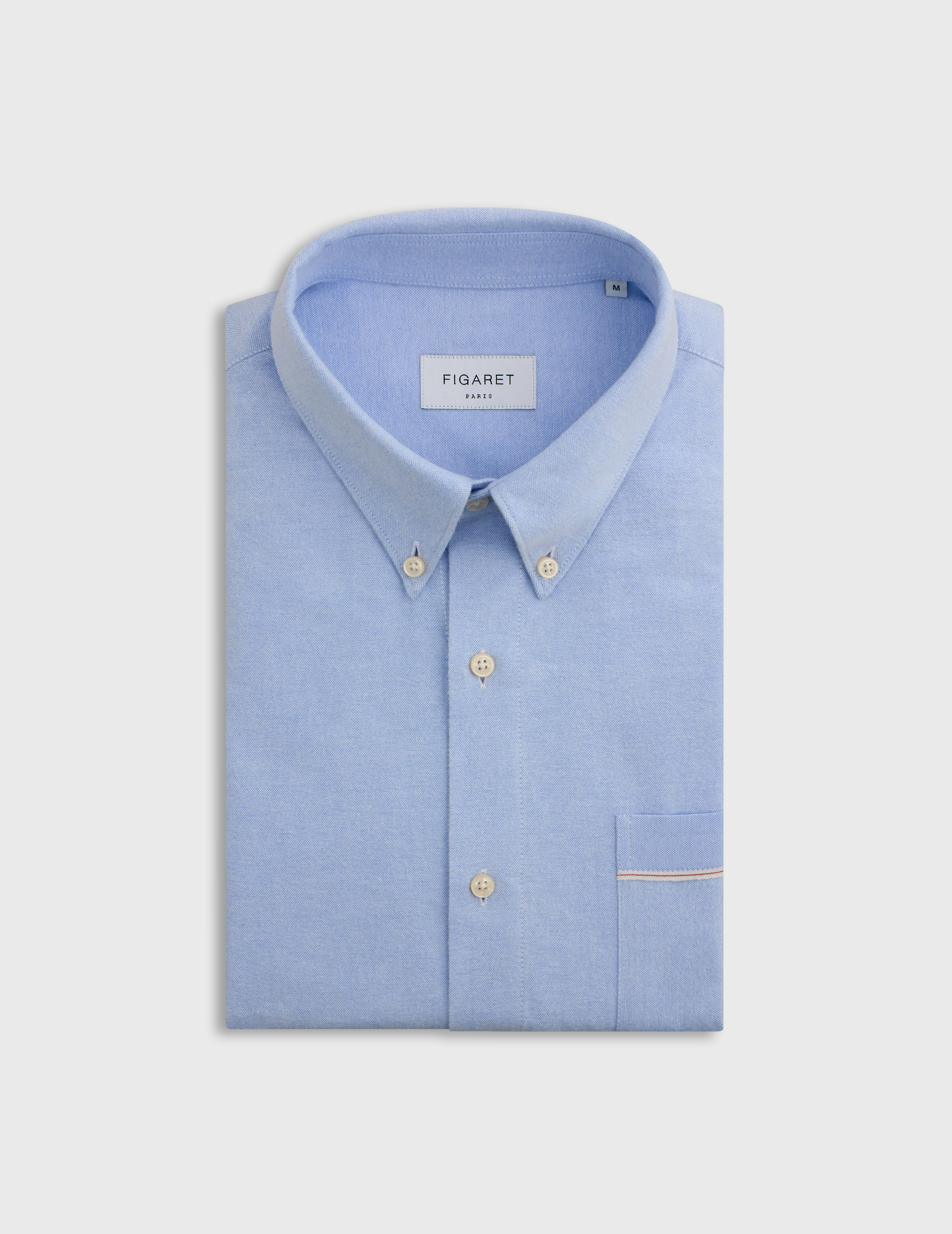 Chemise armand col prodigieux boutonné avec poche en oxford selvedge uni bleu