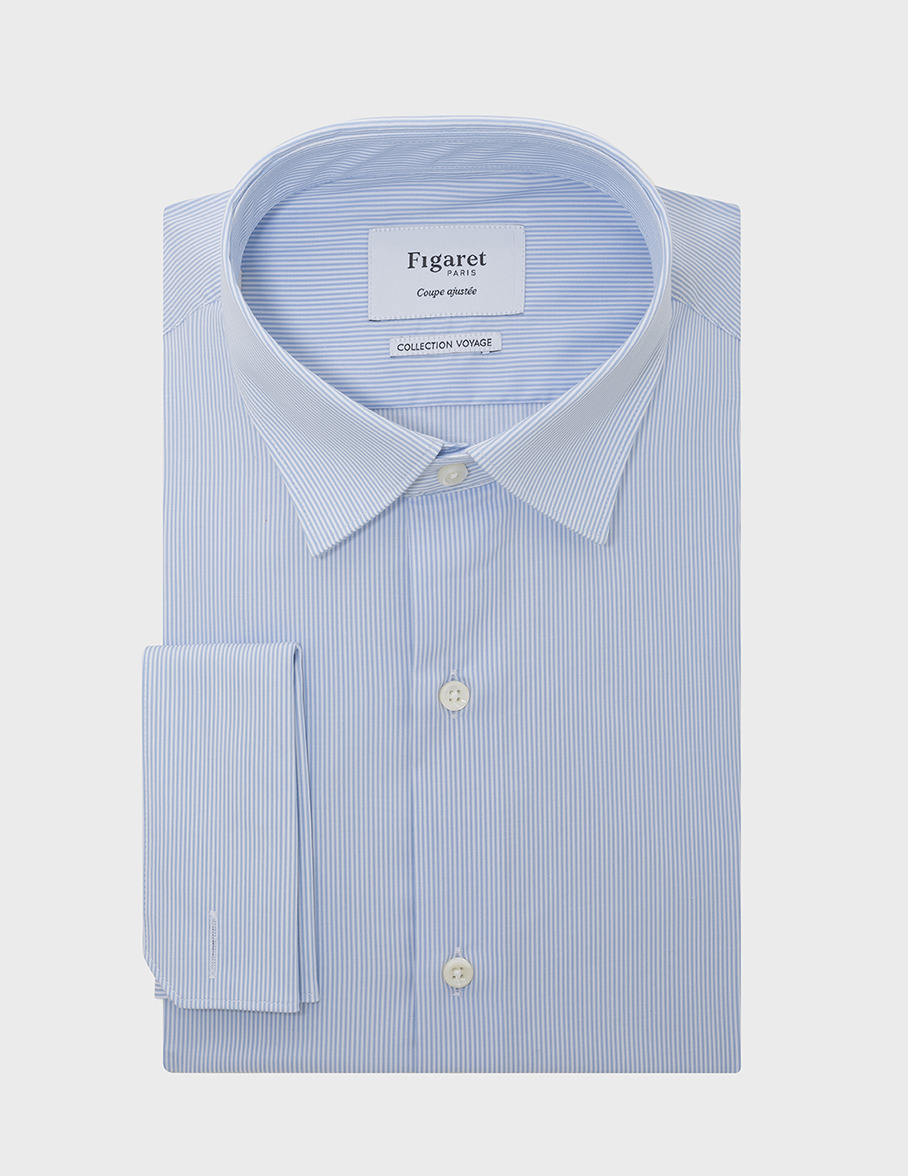 Chemise Voyage Ajustée en twill rayé bleu