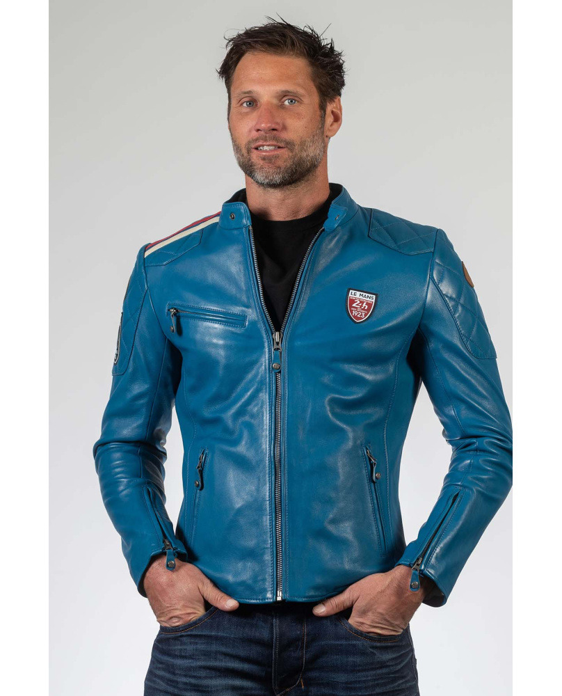 Blouson cuir 24 H Le Mans Duff bleu