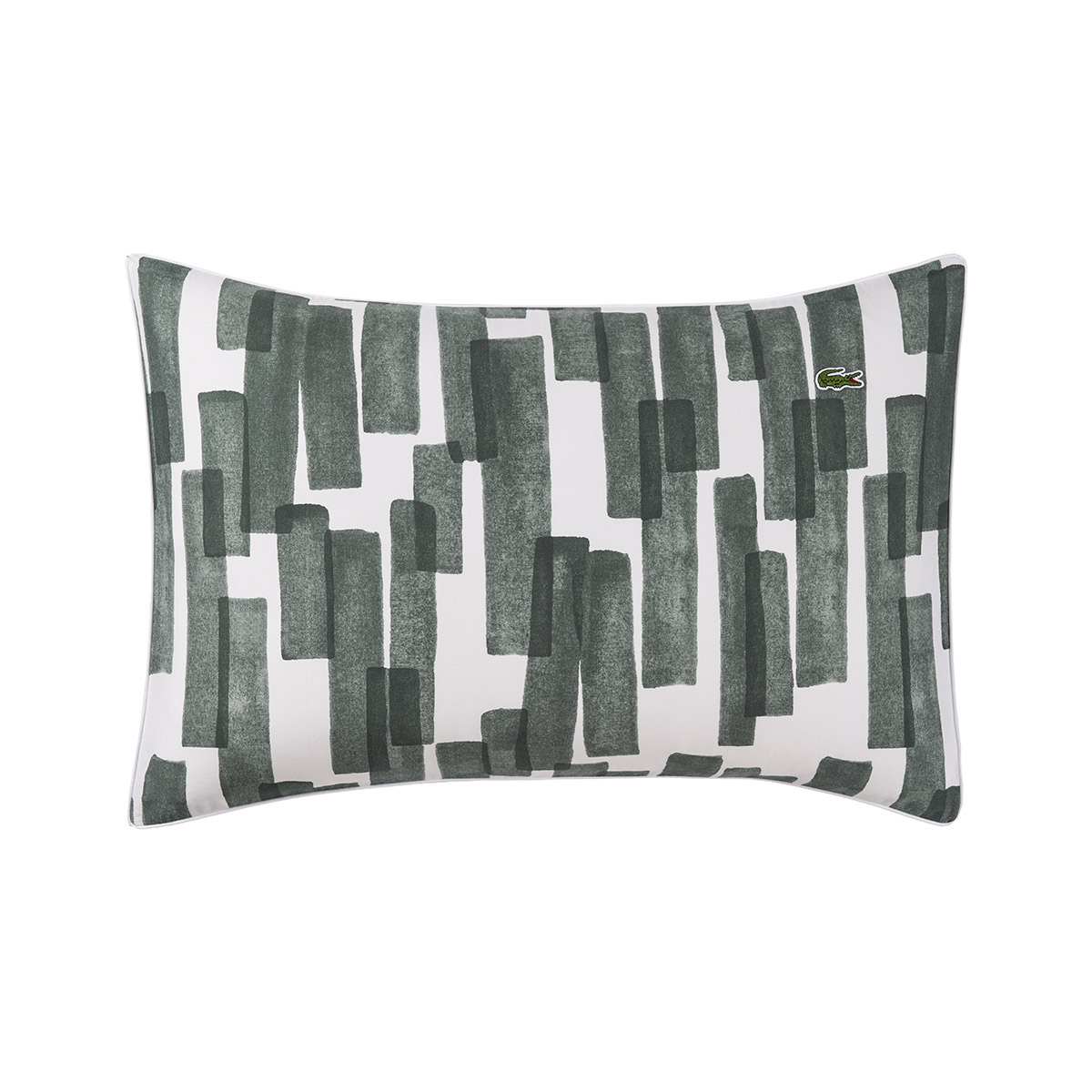 Lacoste - Taie d'oreiller en satin de coton lavé vert, L Stamp