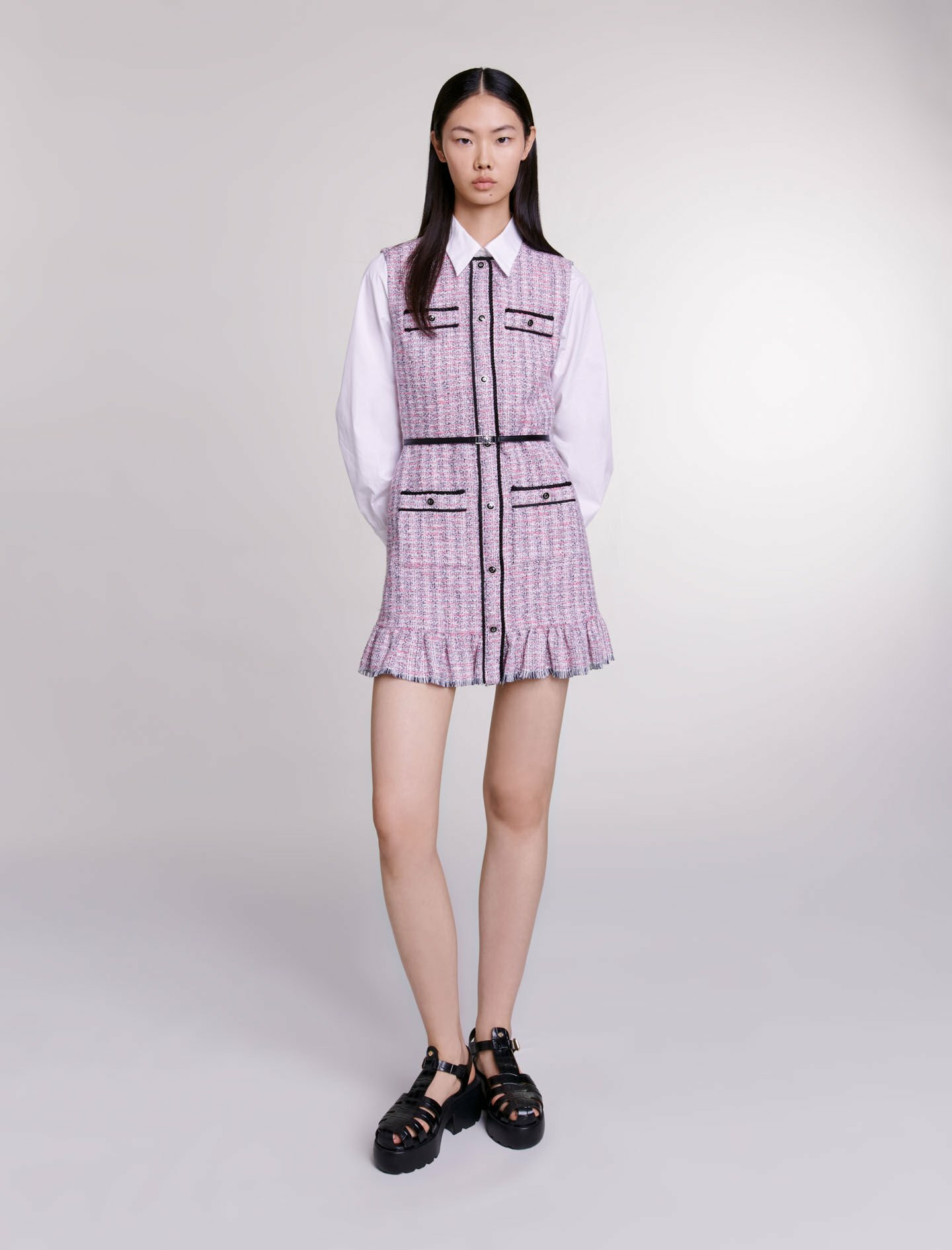 Robe courte 2-en-1 en tweed