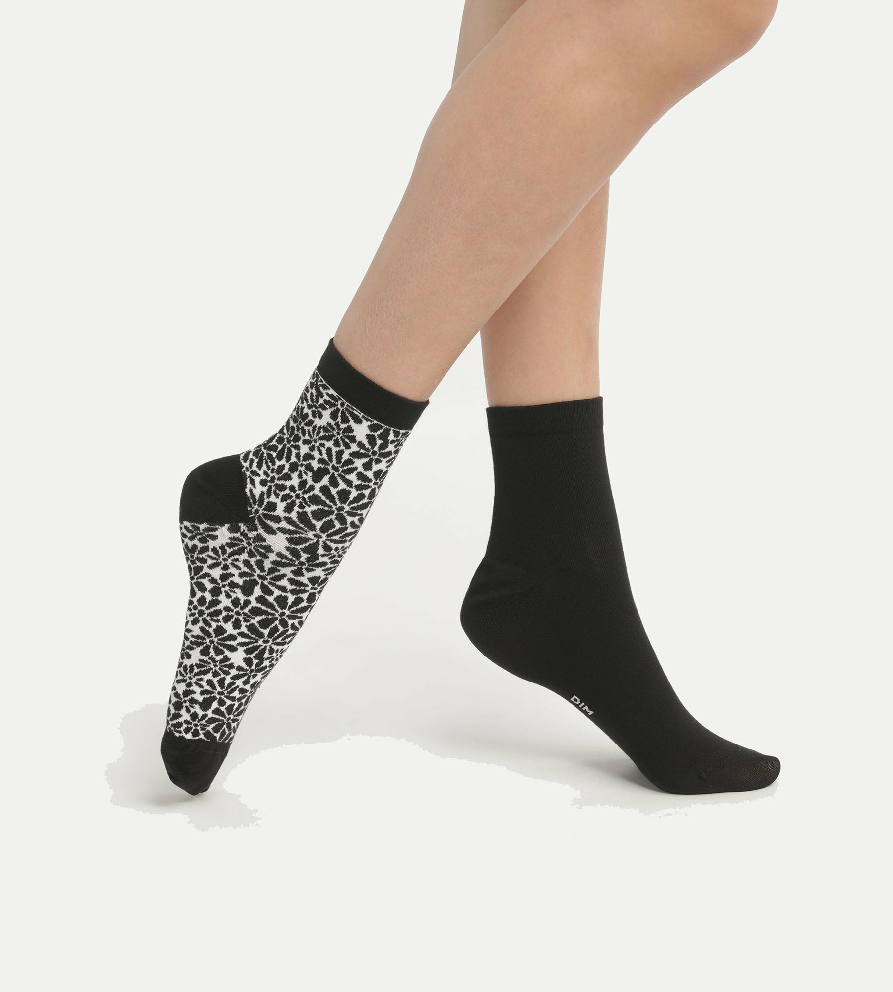 Lot de 2 paires de chaussettes en coton bio motif fleur Noir Dim Good