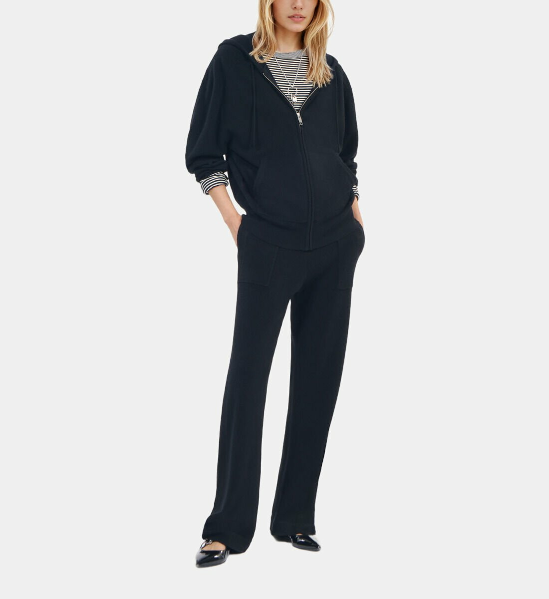 Sweatshirt À Capuche En Laine Et Cachemire Noir Femme