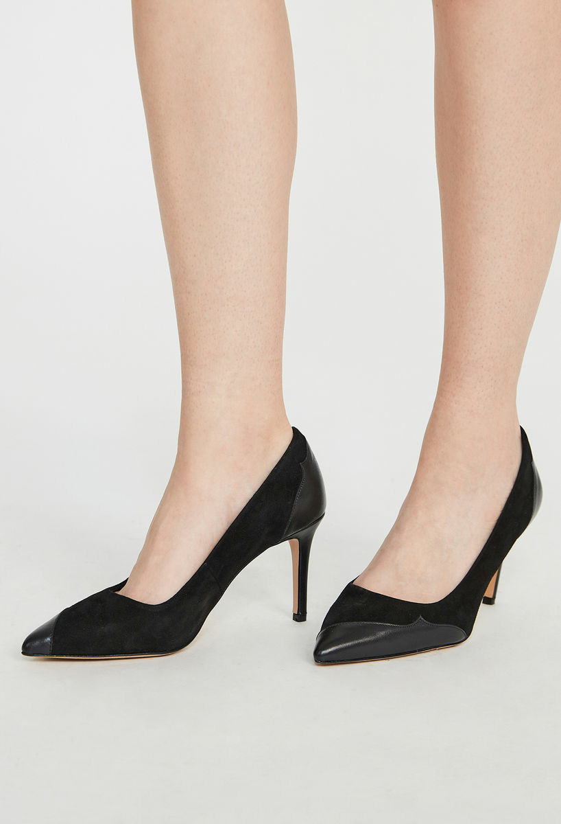 Escarpins cuir bimatière