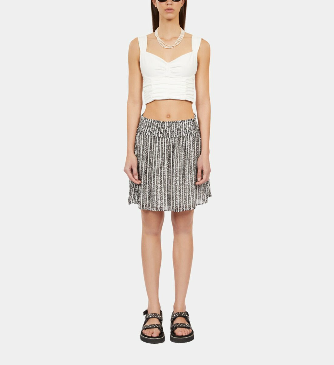 Jupe Courte Imprimée Avec Smocks Femme
