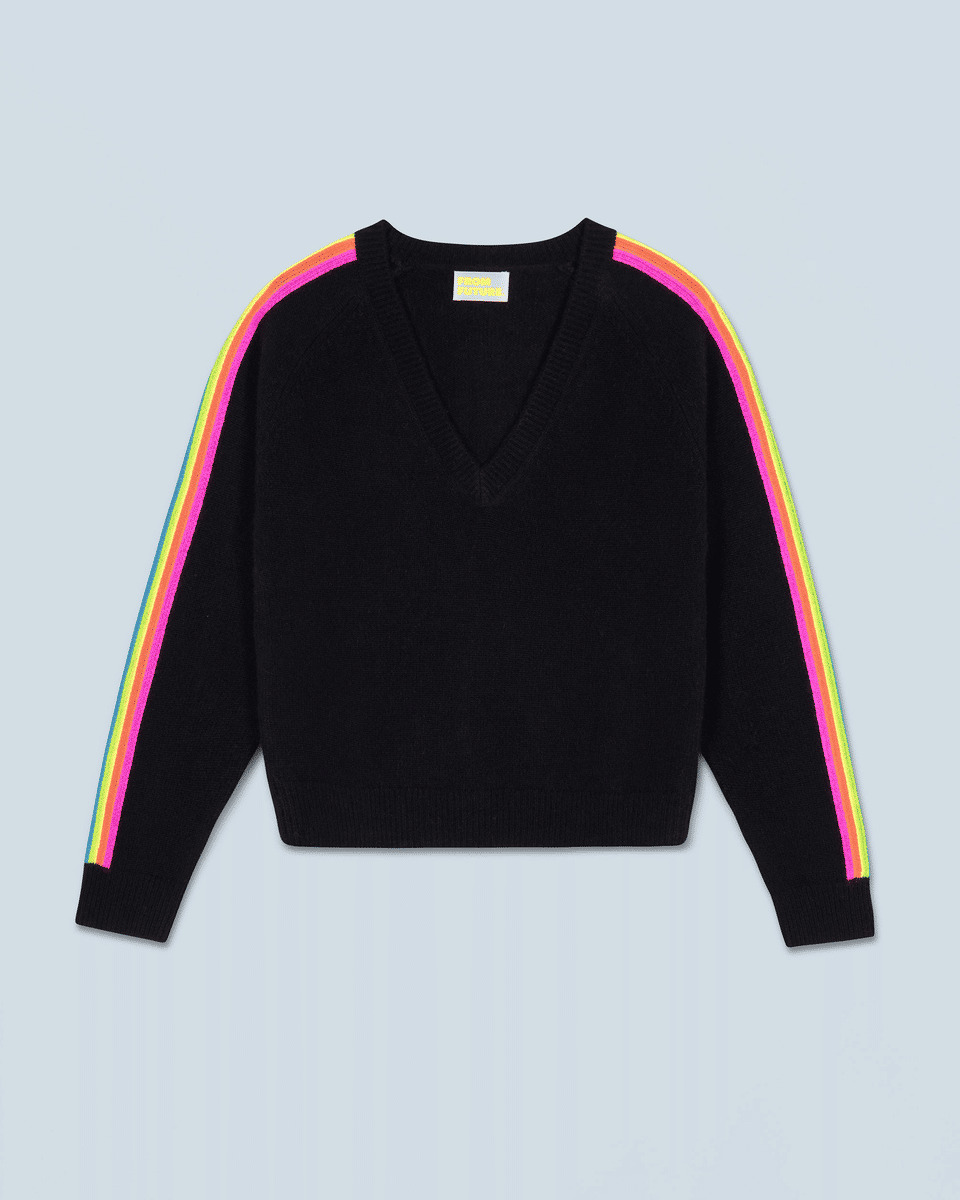 Pull Col V Bandes Manches Multicolore