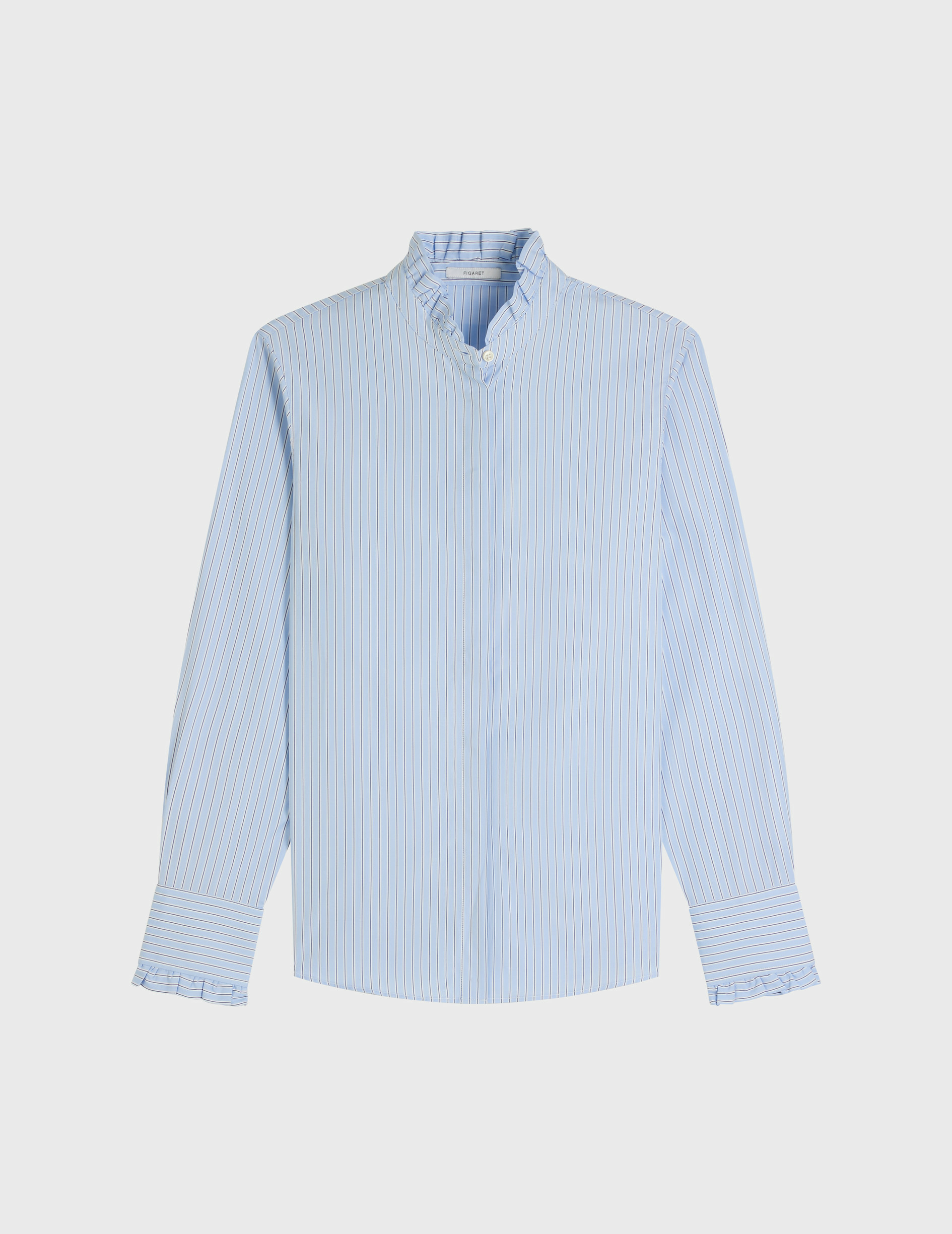 Chemise louison col victorien en popeline rayée bleu