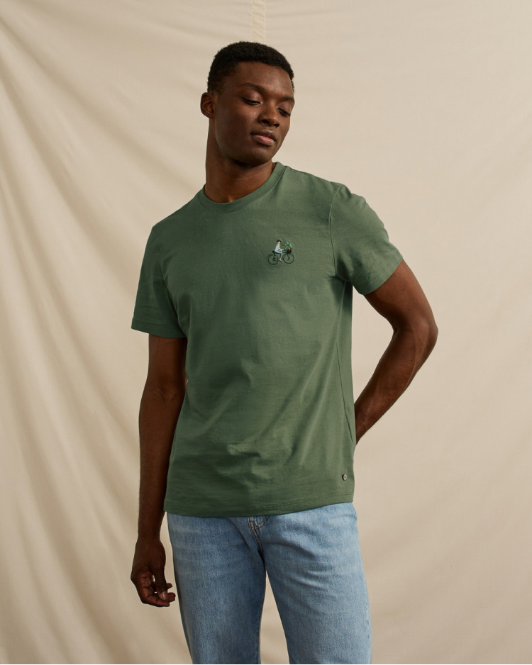 T-shirt kaki broderie vélo