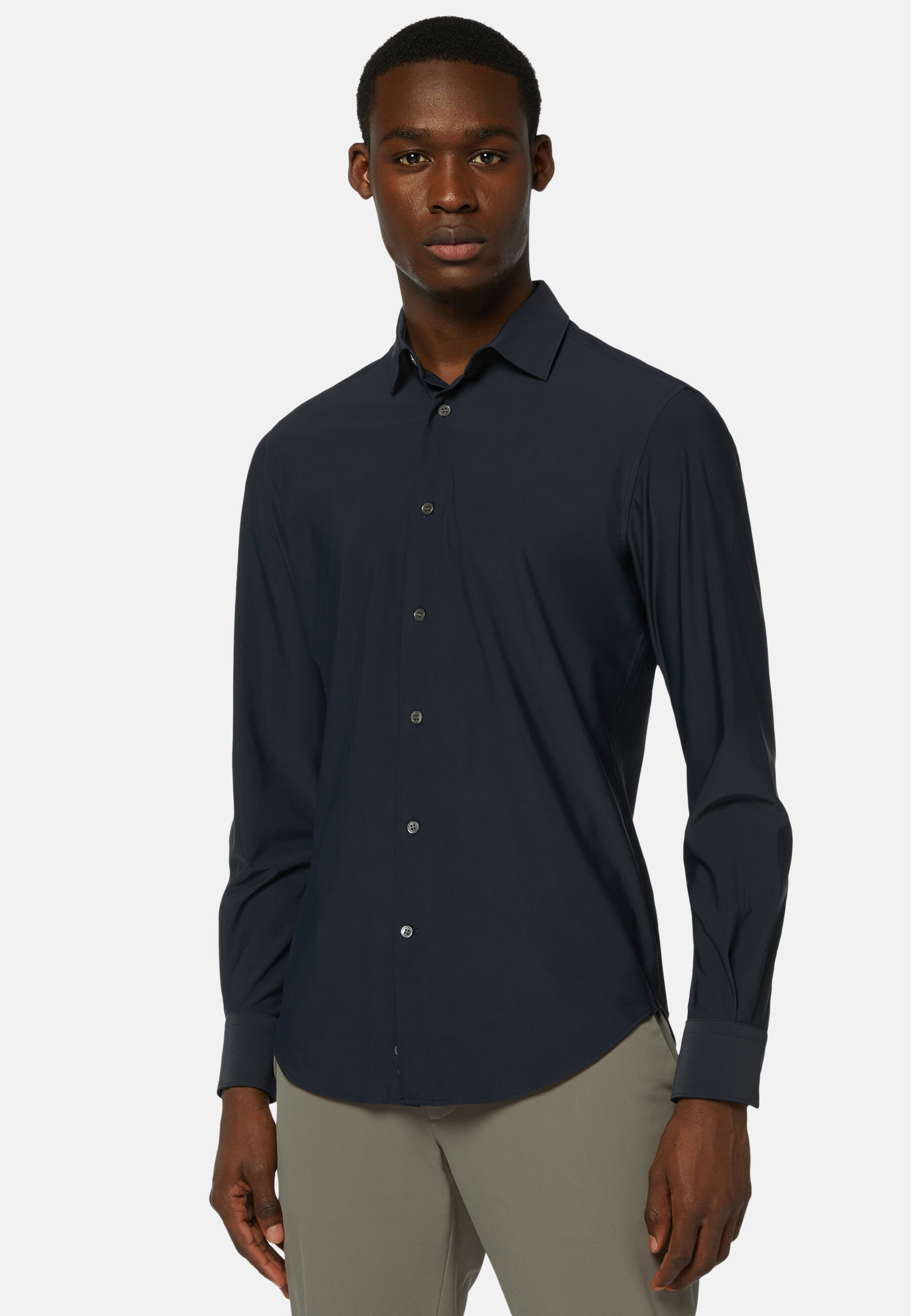 Chemise Bleu Marine En Nylon Stretch Slim Fit