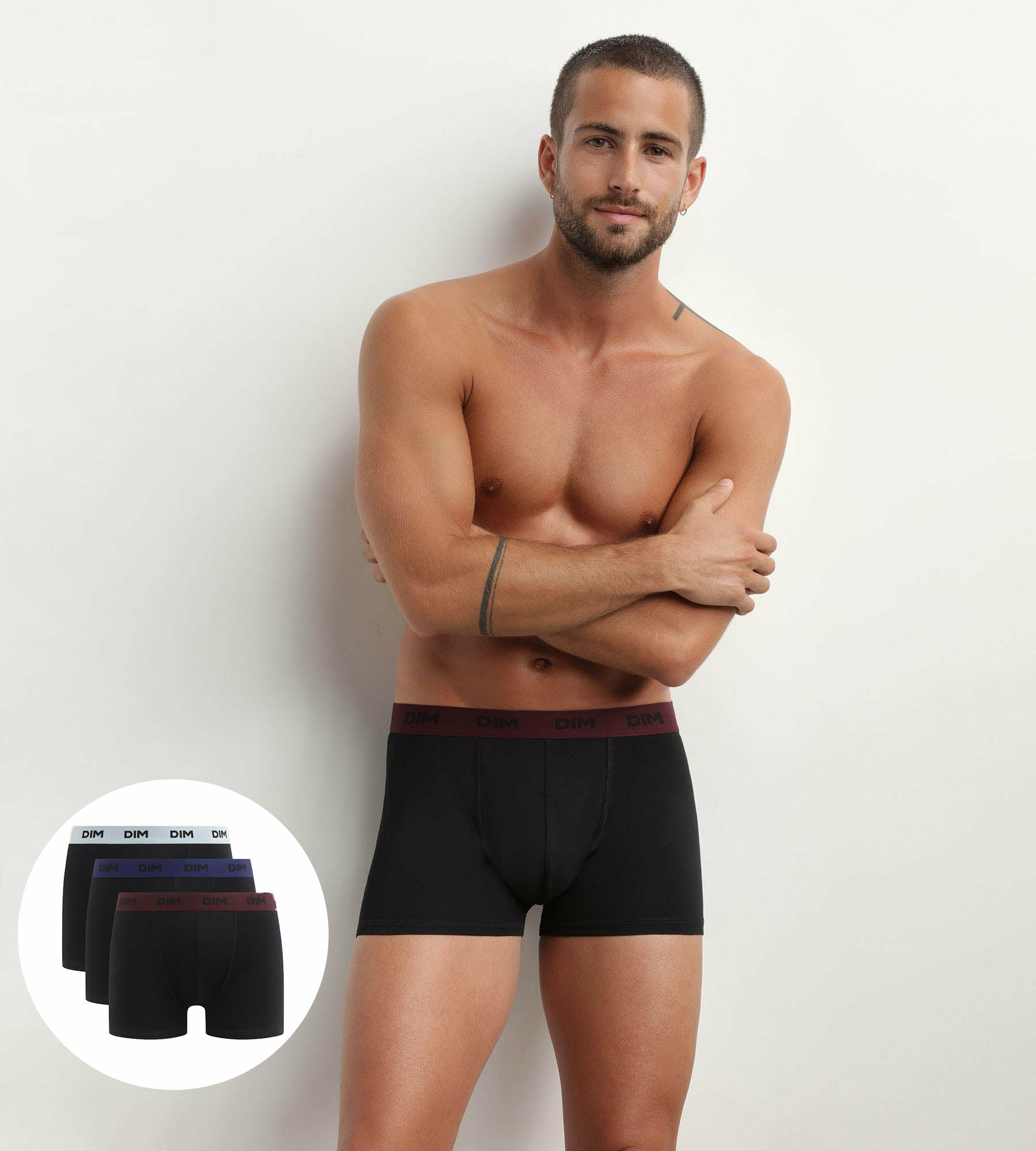 Lot de 3 boxers homme noir ceinture colorée Raisin Mix & Colors