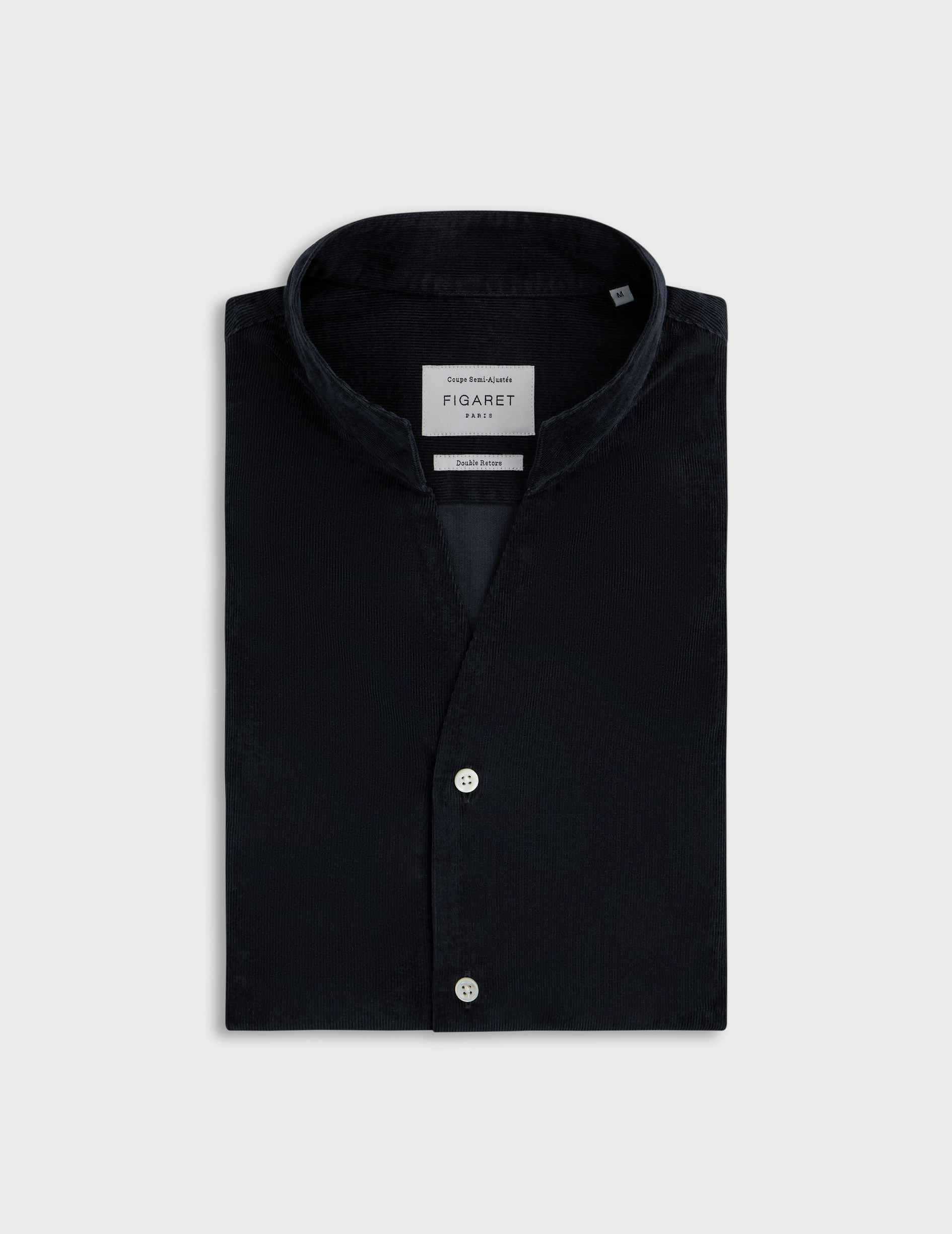 Chemise carl col droit ouvert en velours uni marine