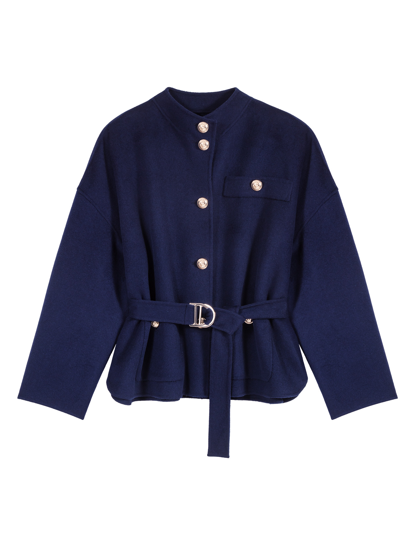 Manteau court en laine ceinturé