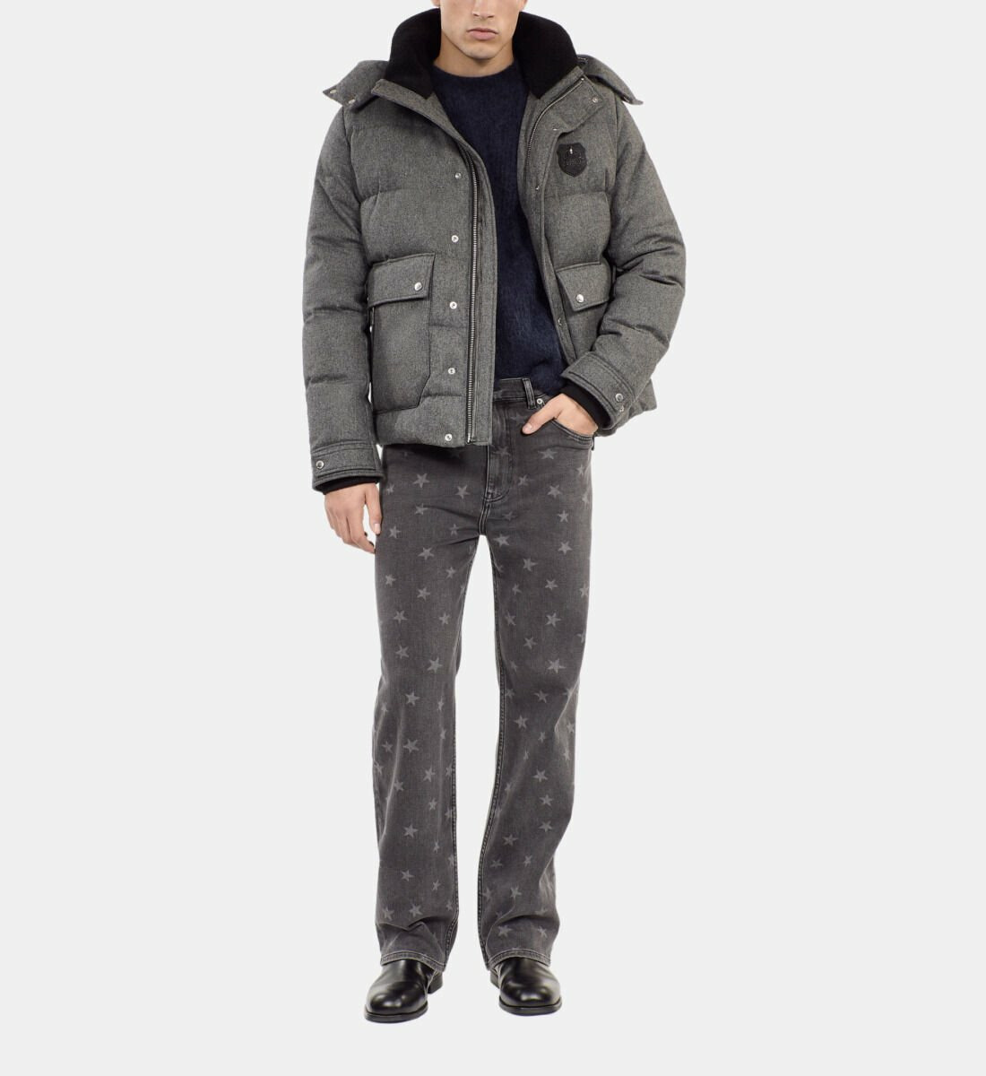 Doudoune En Flanelle Grise Homme