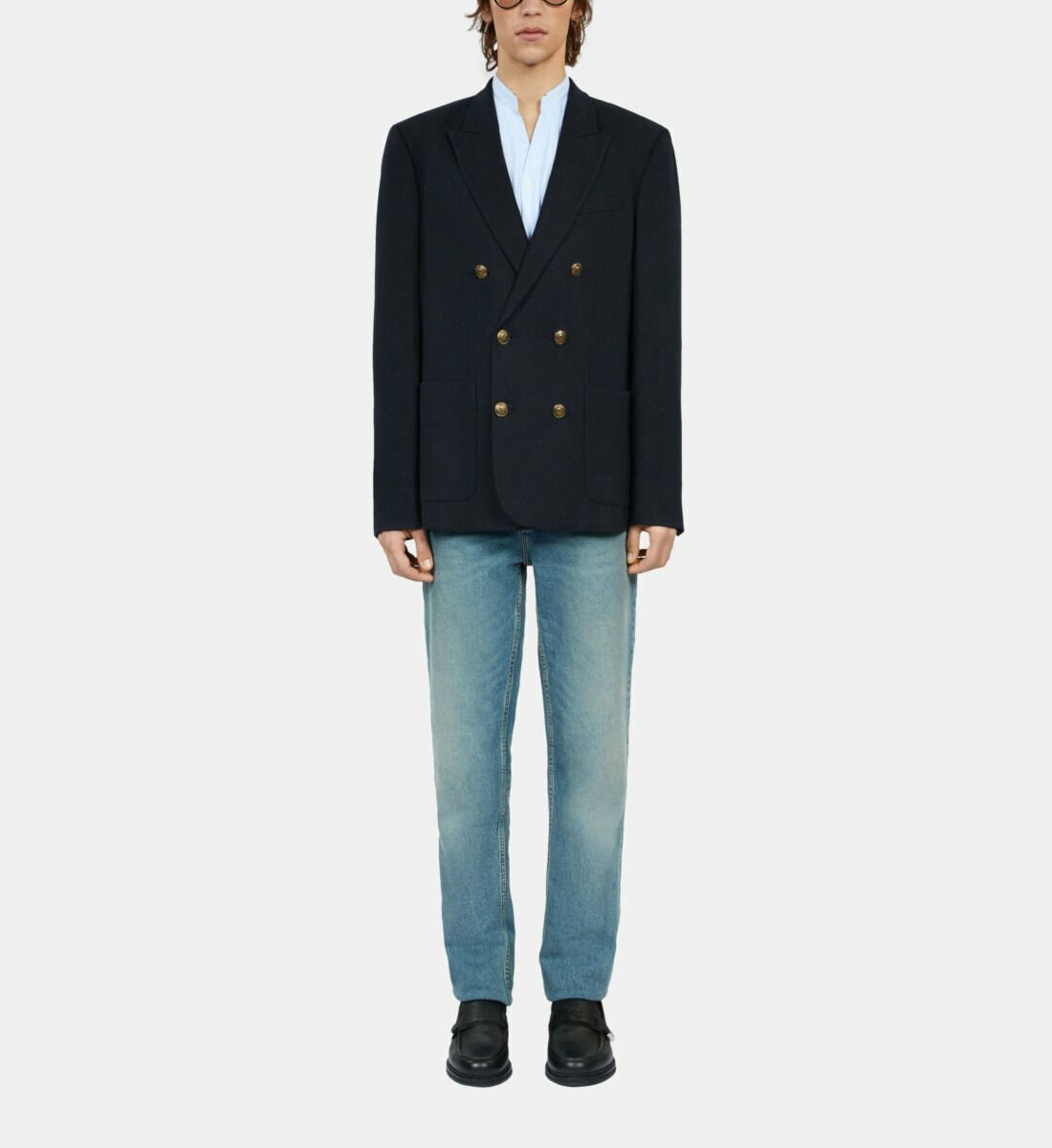 Veste Croisee 6 Boutons Devant Double Fentes Homme