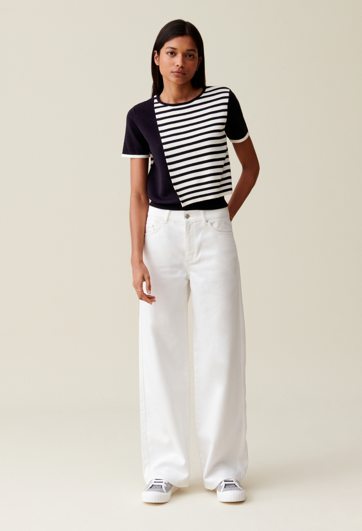 Pull court rabat marinière