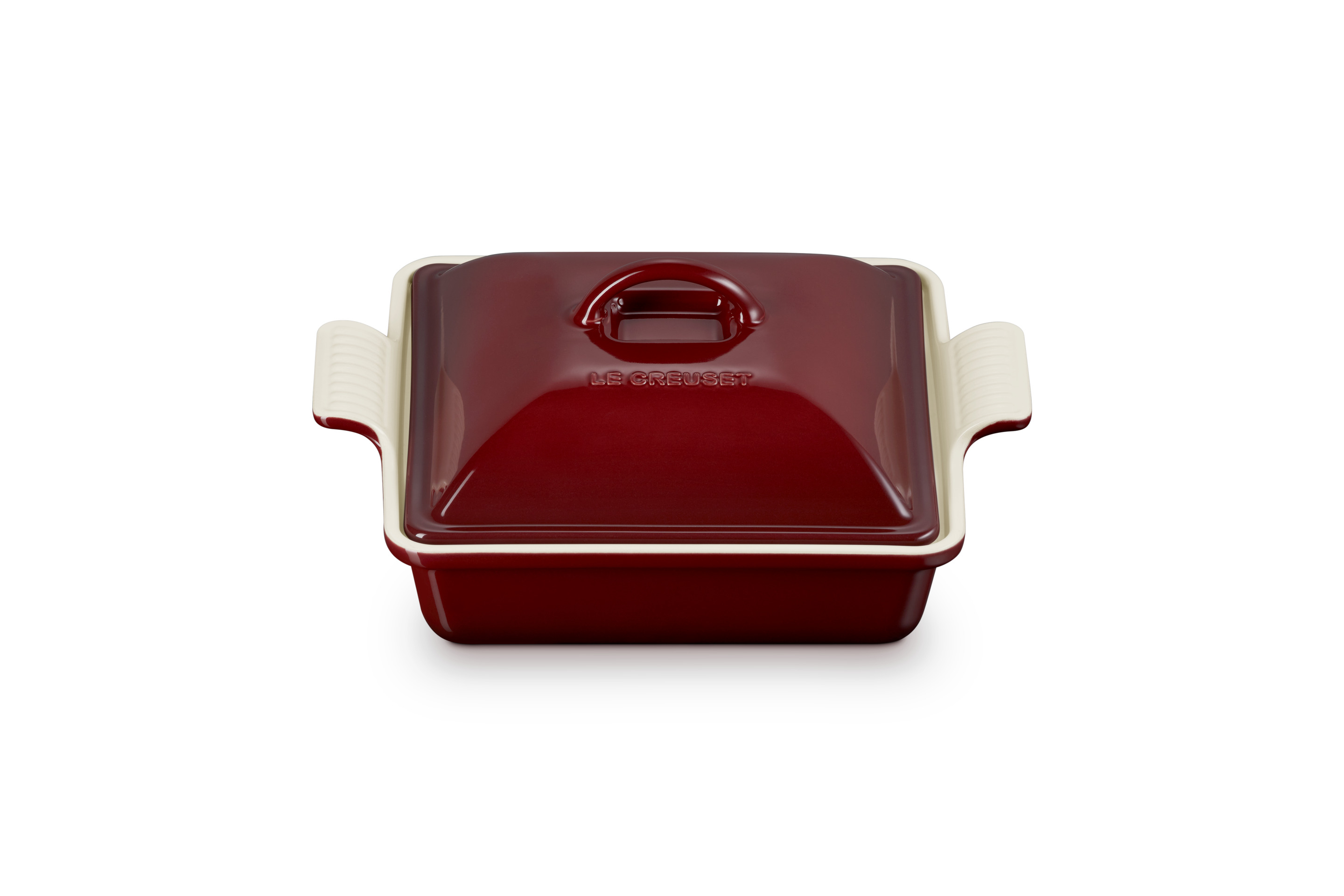 Plat carré 23cm Héritage en céramique avec couvercle garnet