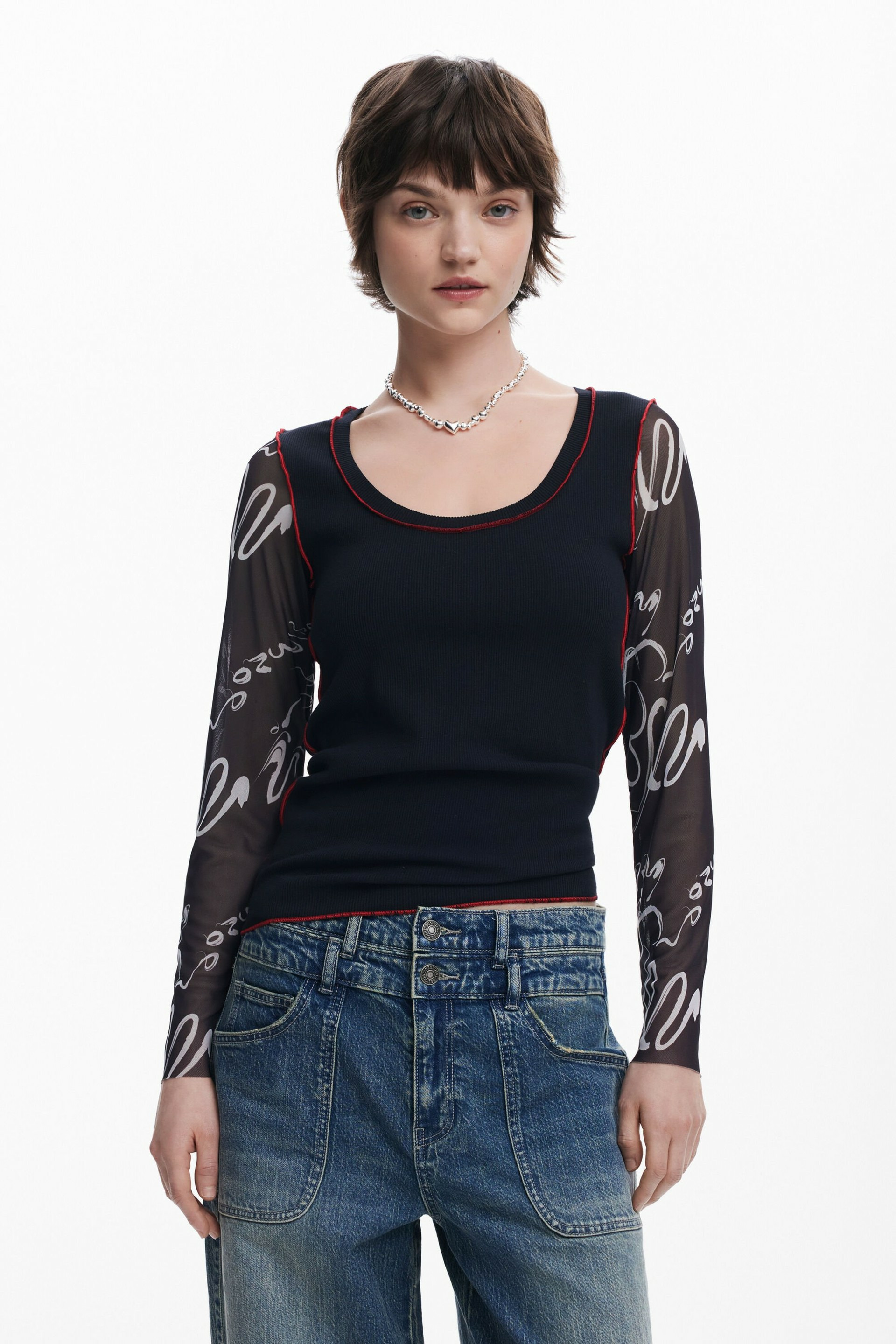 T-shirt manches avec lettrage