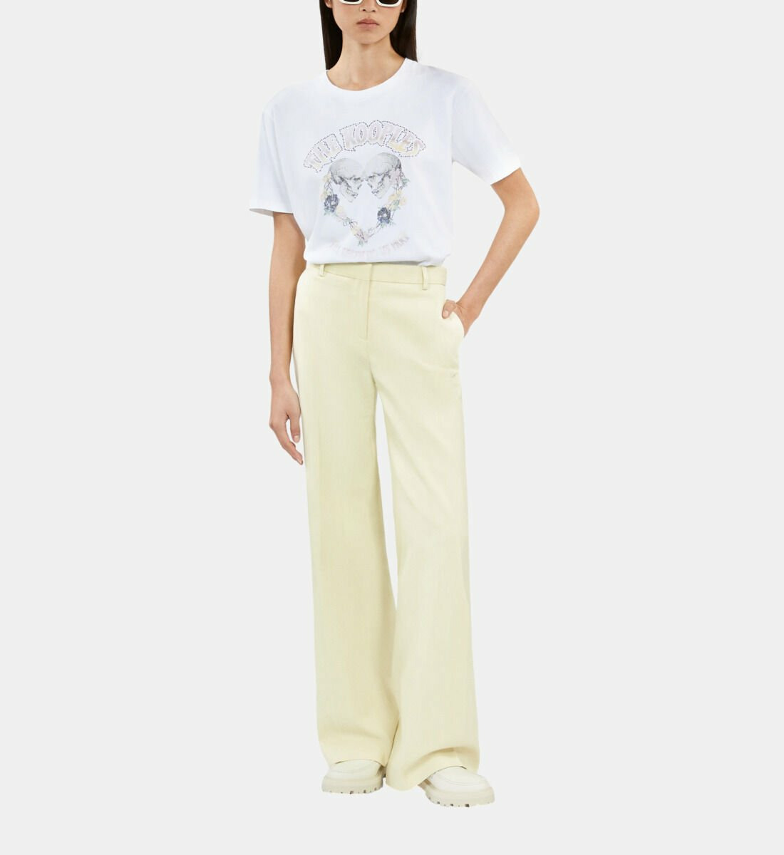 Pantalon Tailleur Jaune Clair Femme