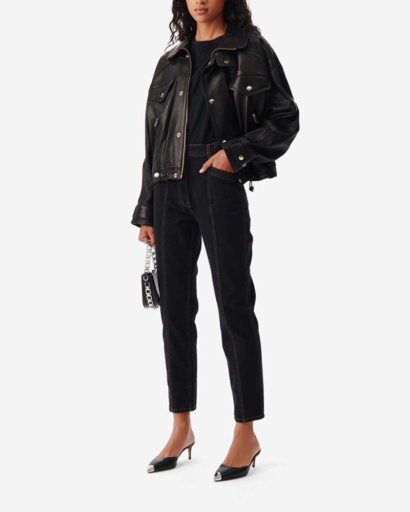 Veste Col Montant En Cuir Adahi