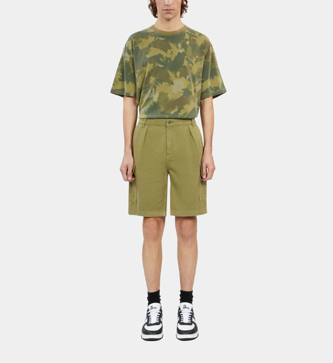 Short Cargo Kaki En Coton Et Lin Homme