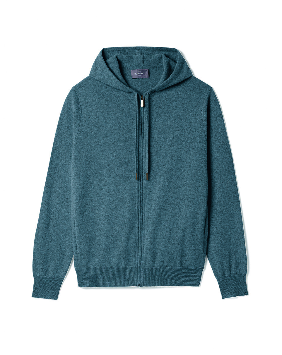 Pull à capuche zippé - Homme - BLEU MINERAL