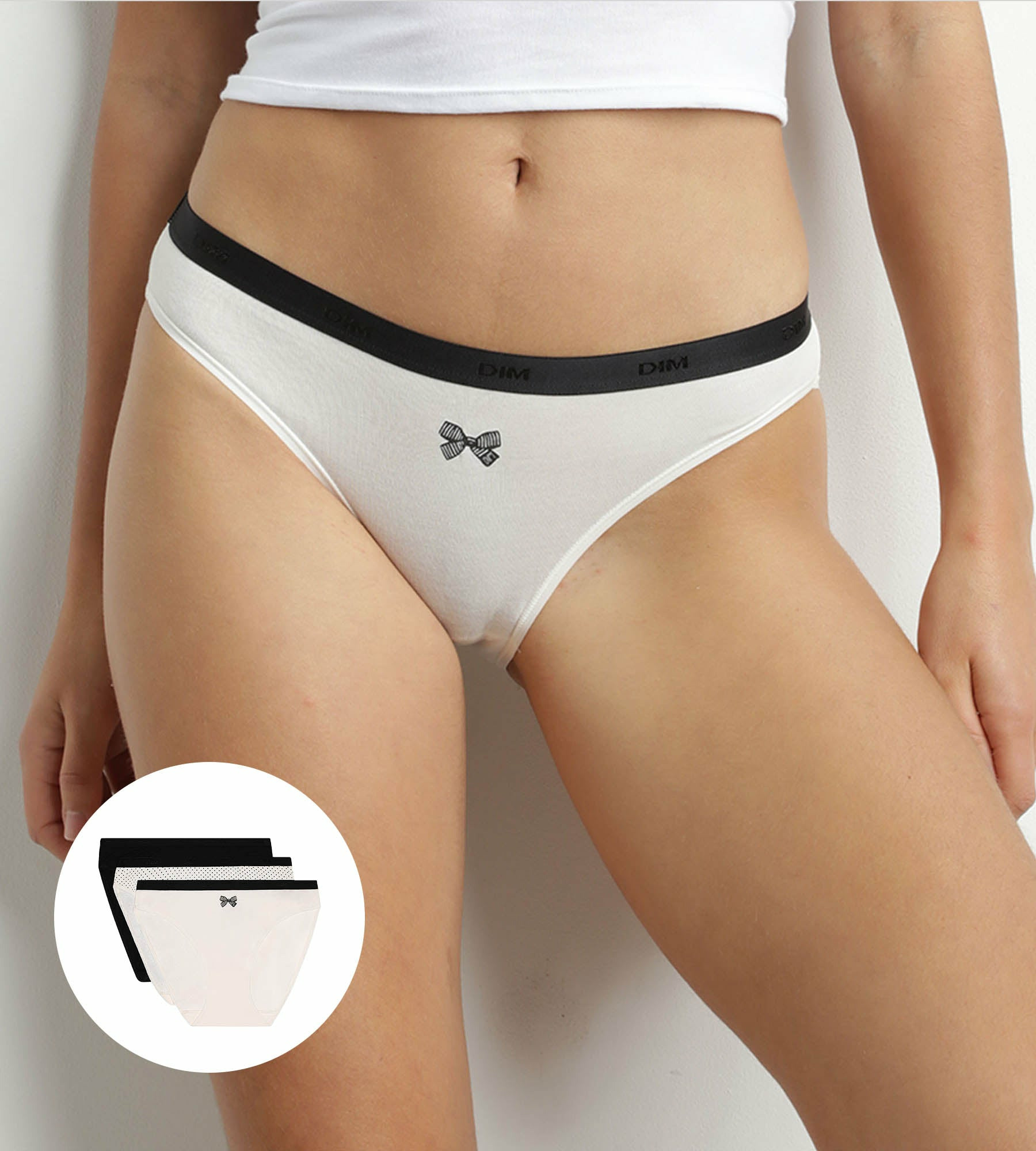 Lot de 3 slips nœud noir en coton Les Pockets