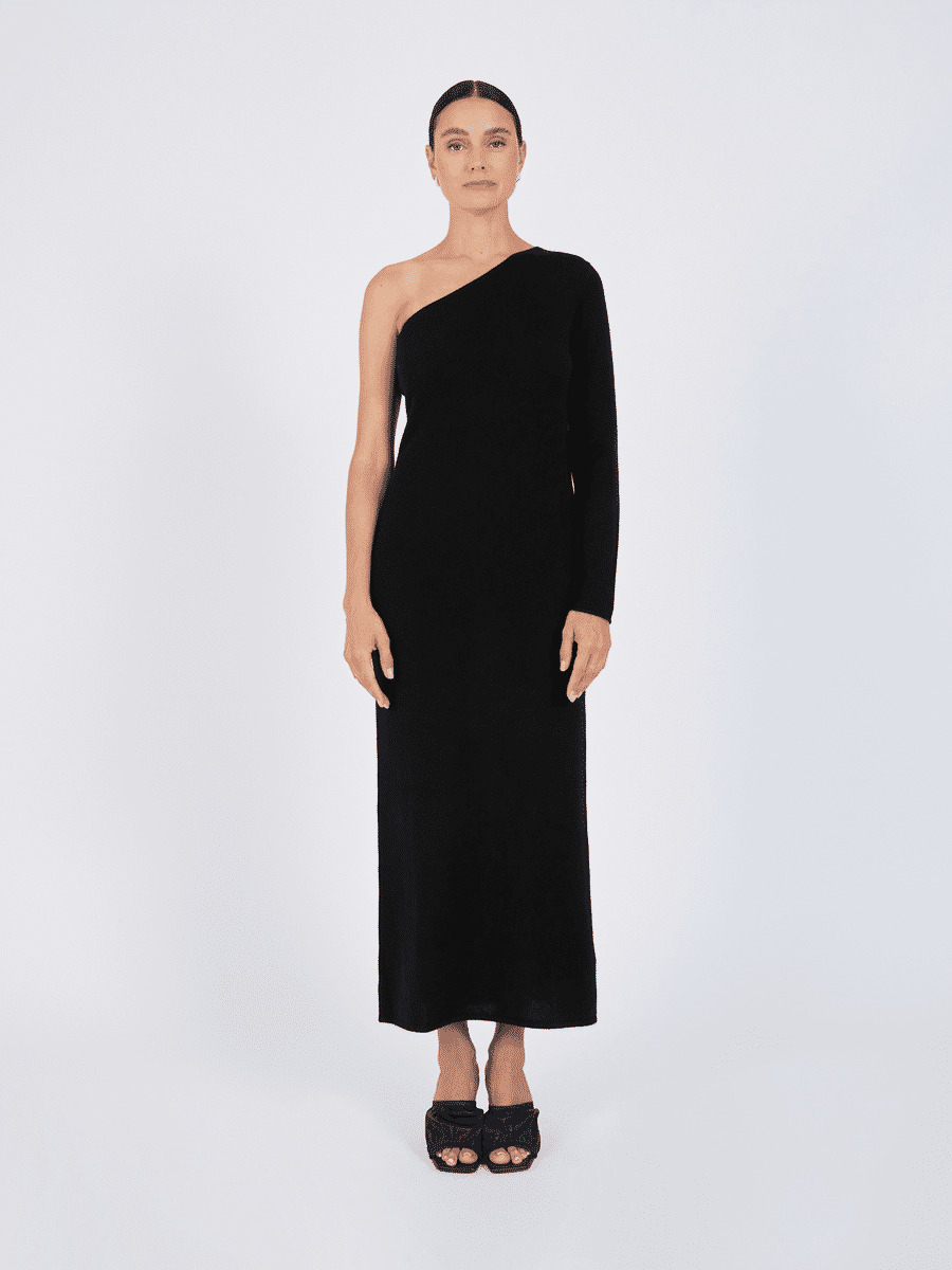 Robe longue asymétrique en cachemire Vicki NOIR