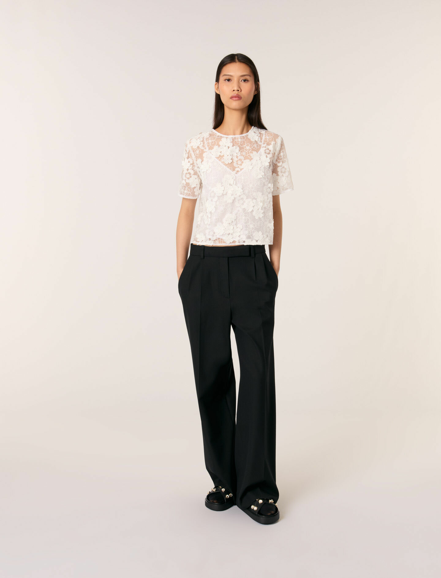 Top manches courtes brodé