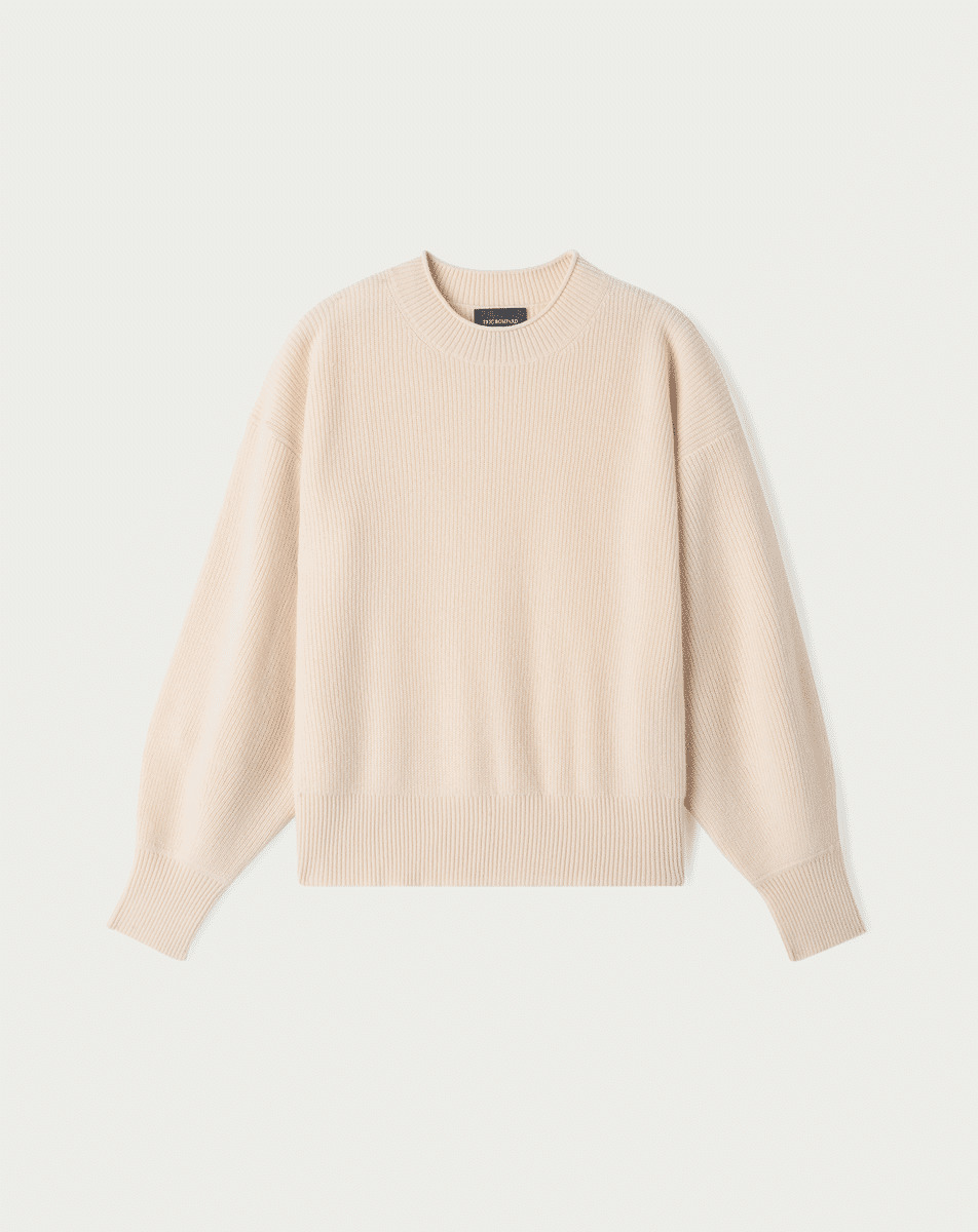 Ras de cou manches ballon à côtes - Femme - CREAM