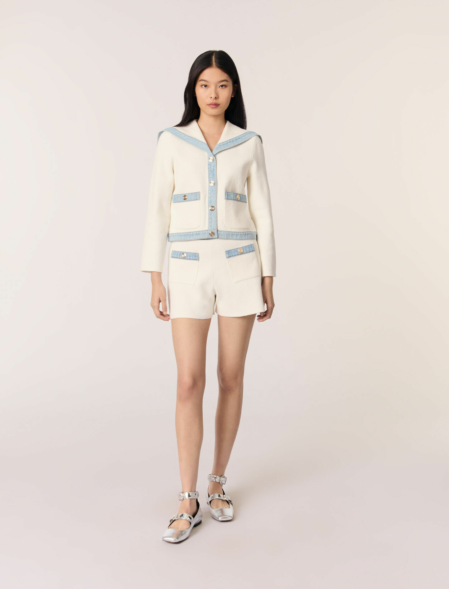 Cardigan col marin à détails denim