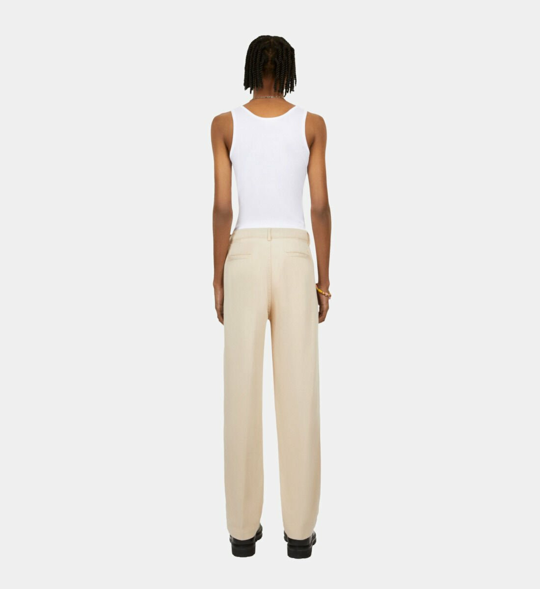 Pantalon Beige En Coton Et Lin Avec Pinces Homme