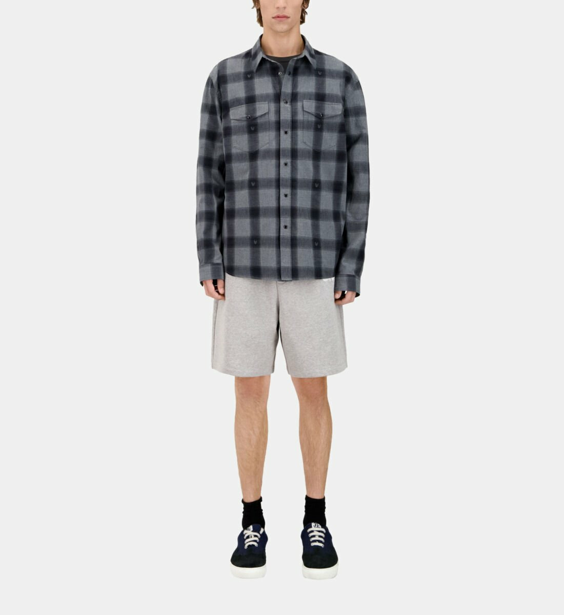 Chemise À Carreaux Gris Avec Têtes De Mort Homme