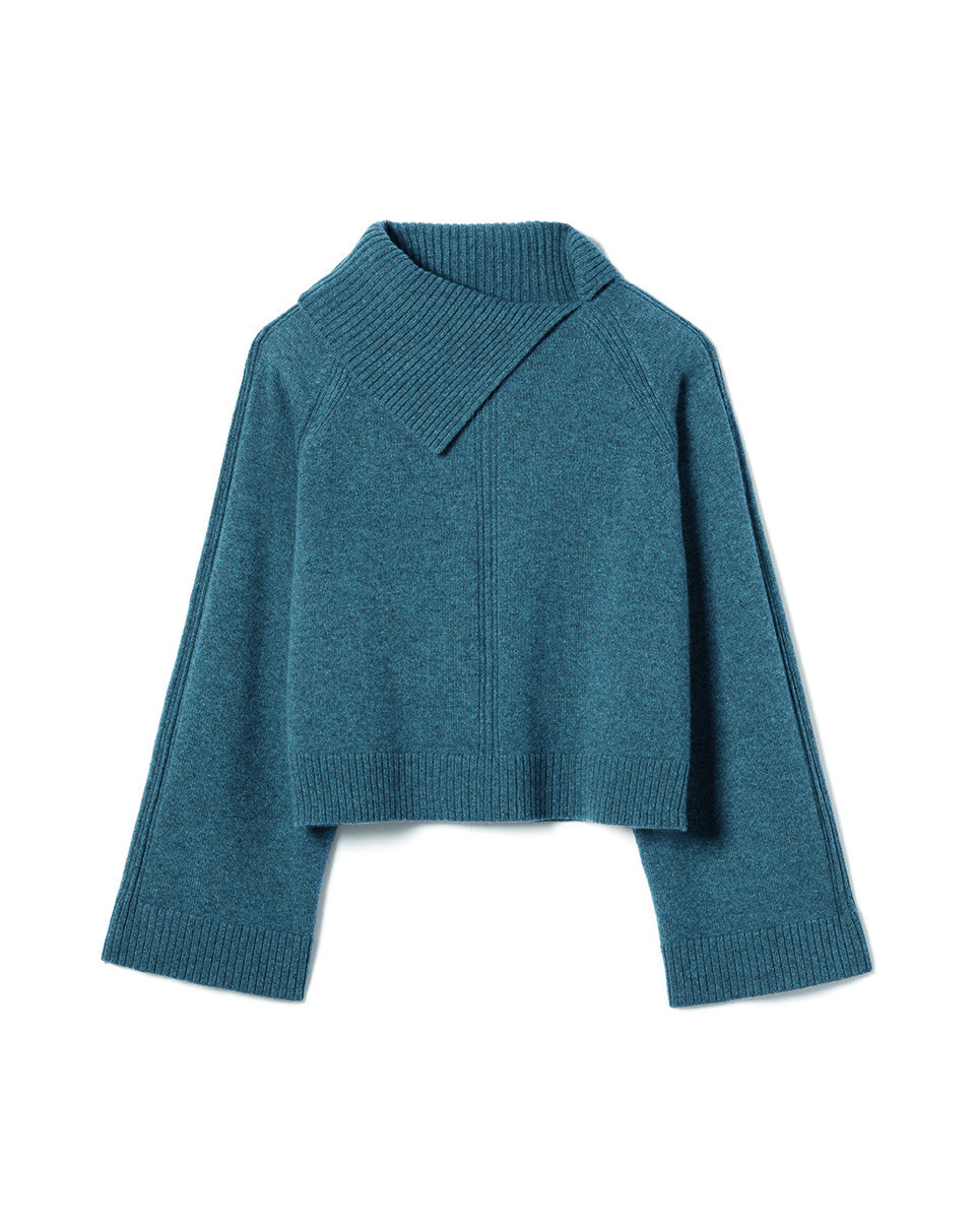 Pull col roulé fendu - Femme - BLEU MINERAL