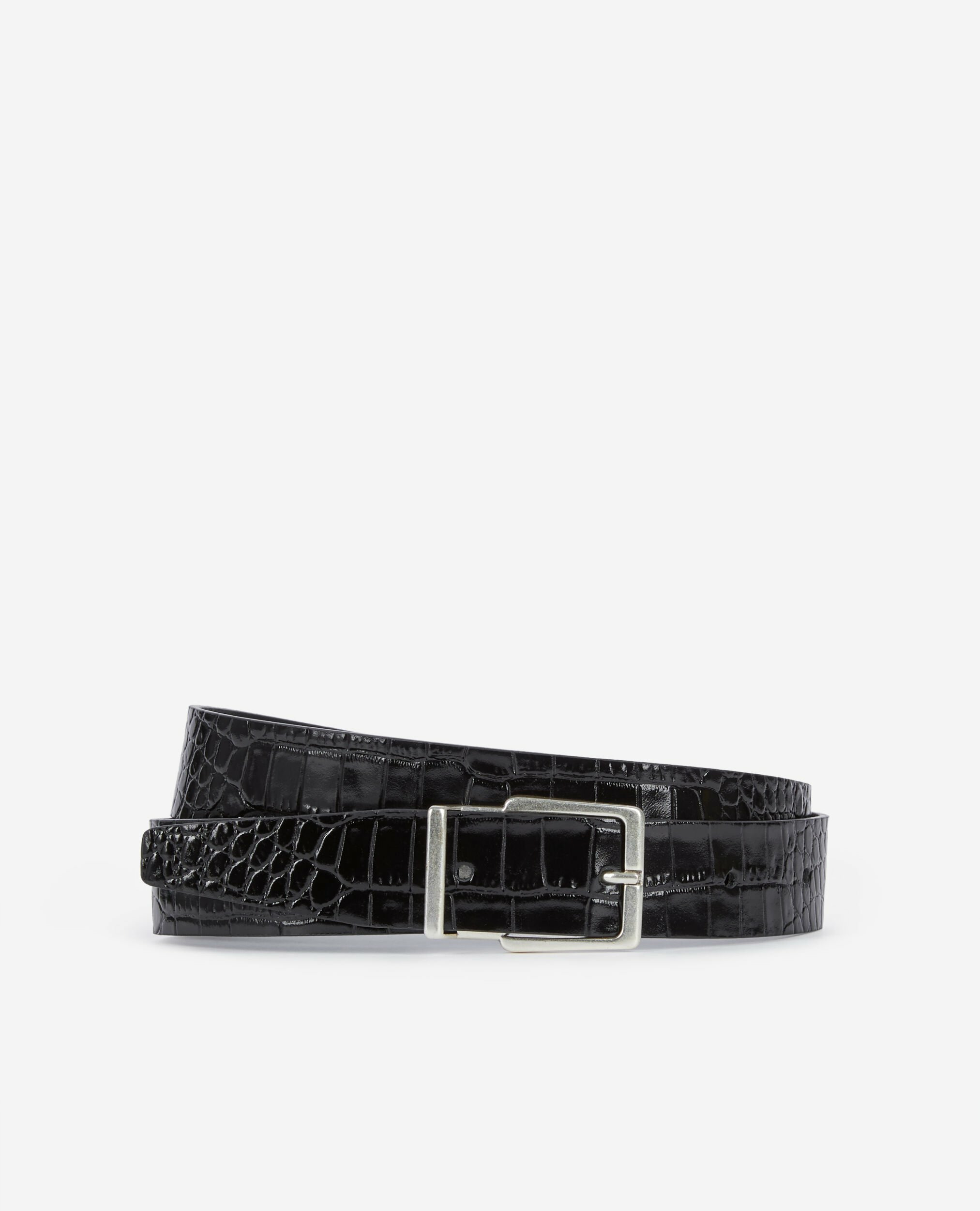 Ceinture En Cuir Effet Crocodile Noir