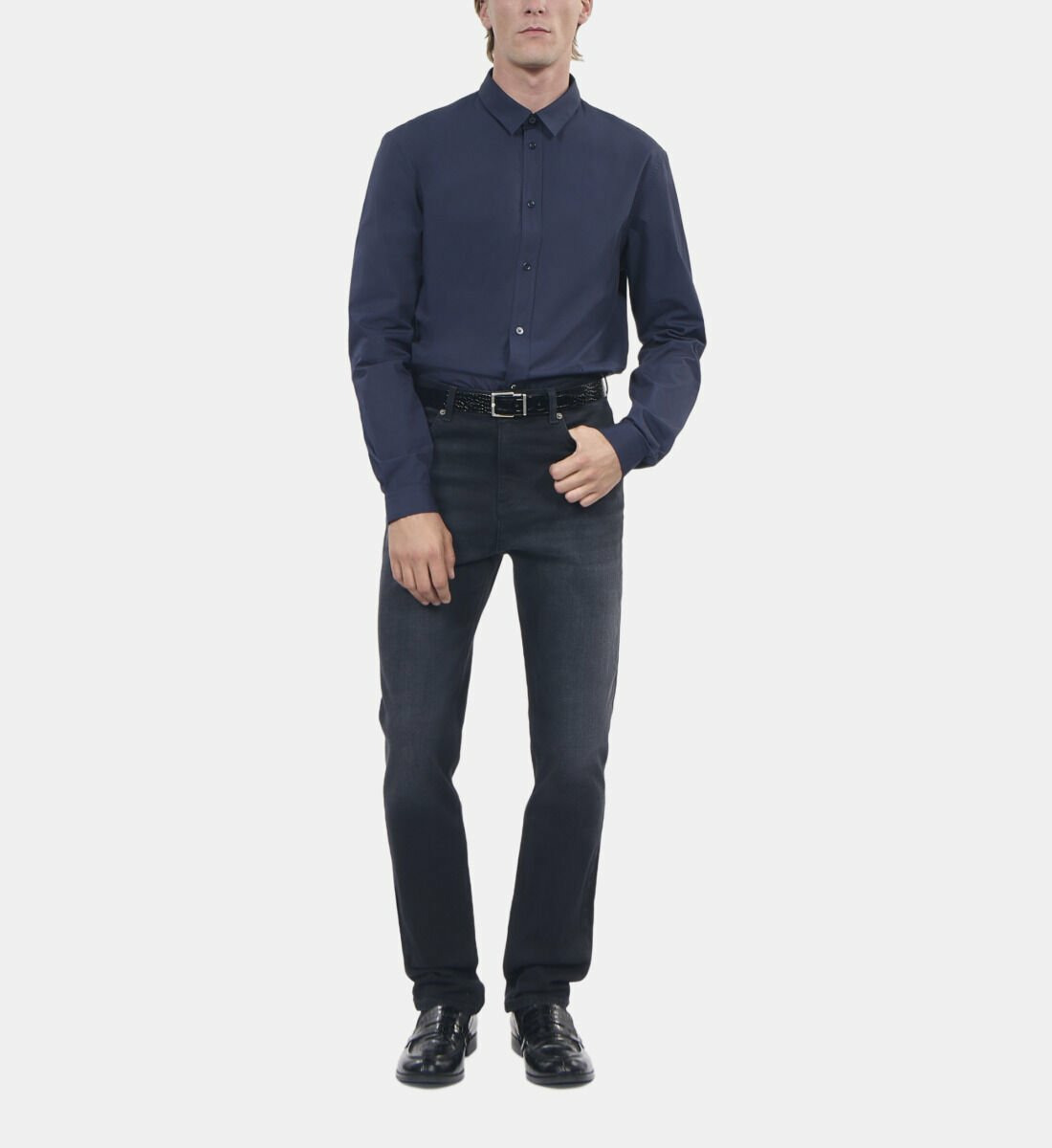 Chemise En Popeline Bleu Marine Homme