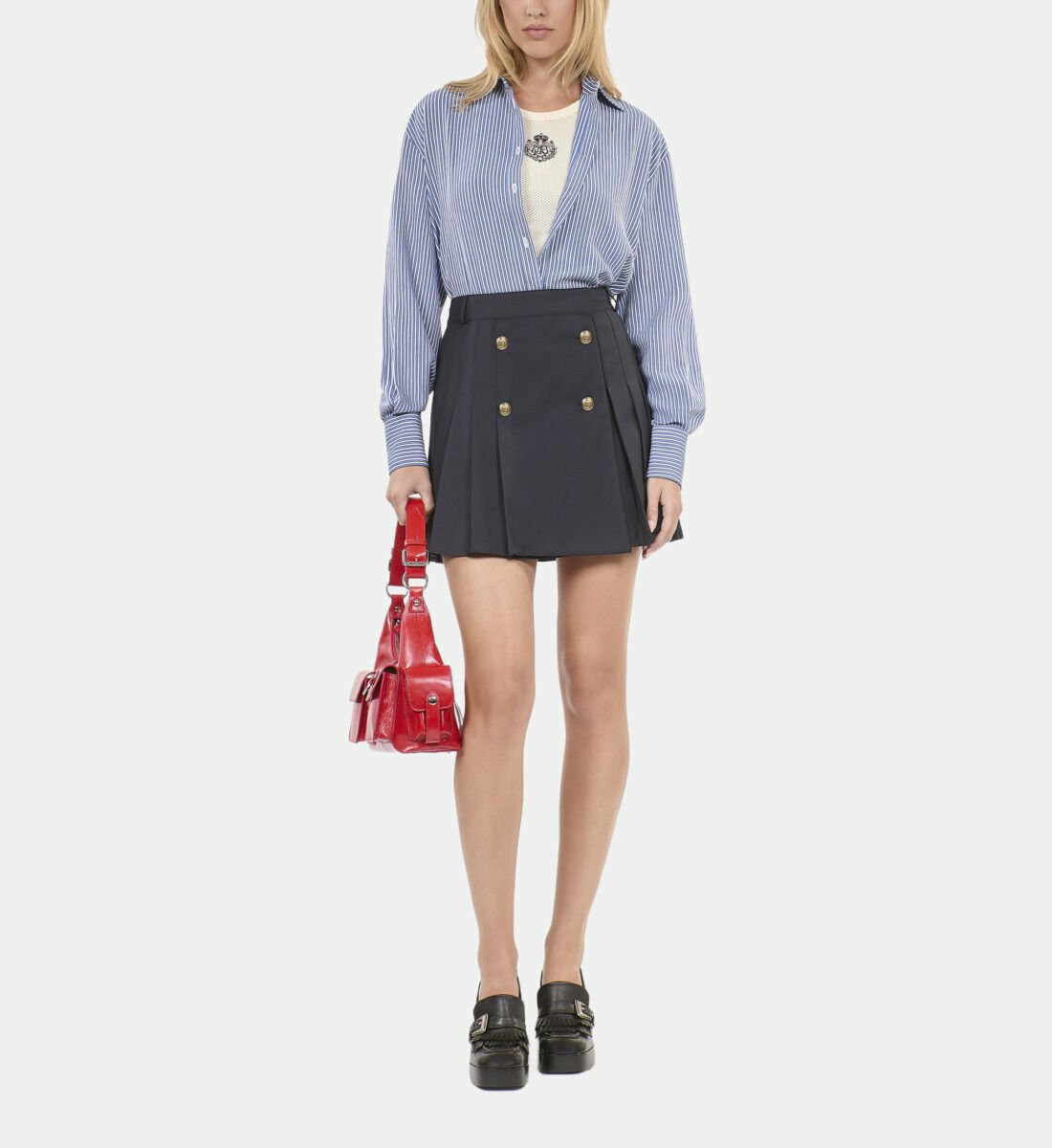 Jupe Courte Plissée Bleu Marine Femme