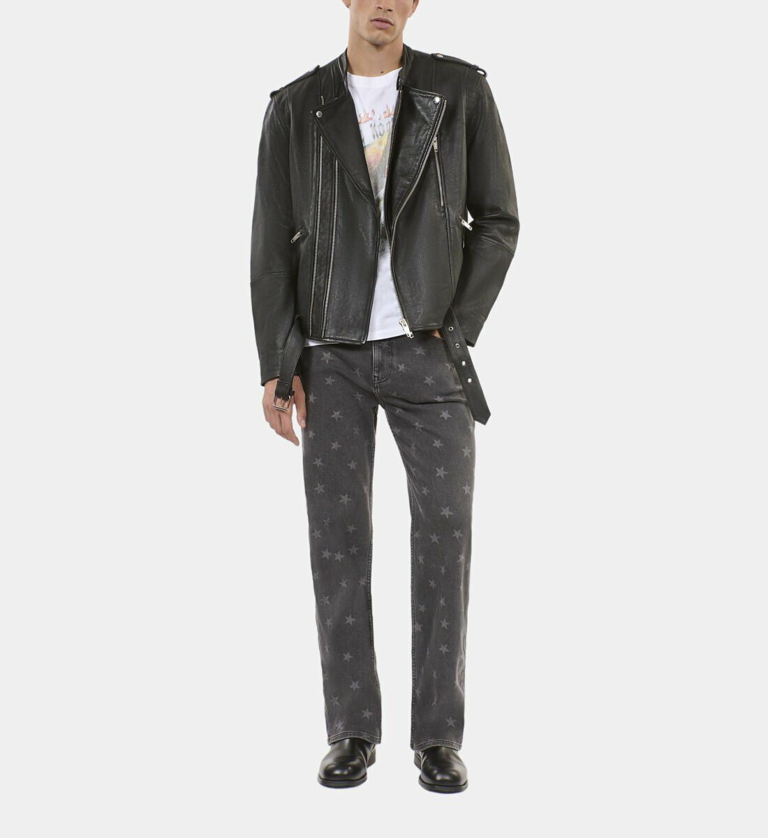 Blouson Biker En Cuir Noir Homme