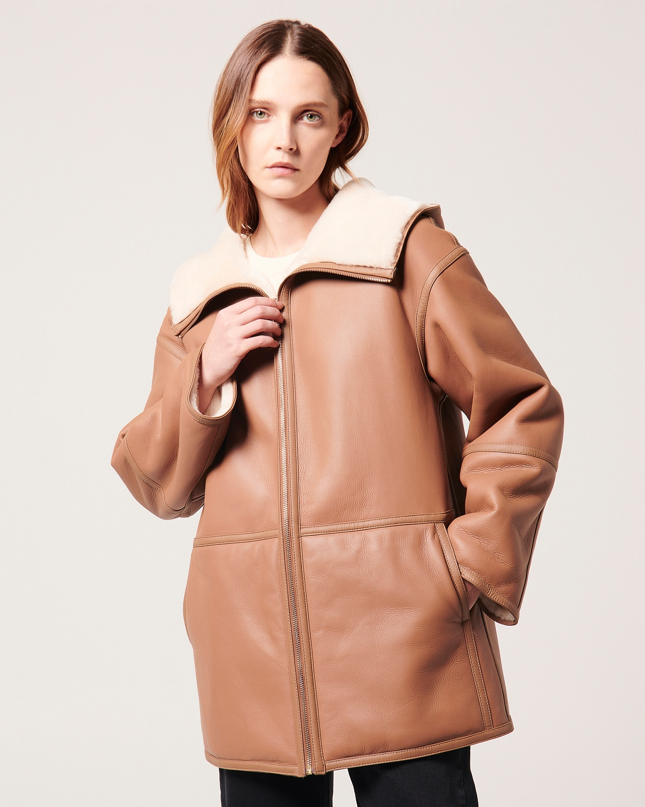 Manteau Meline Camel en cuir