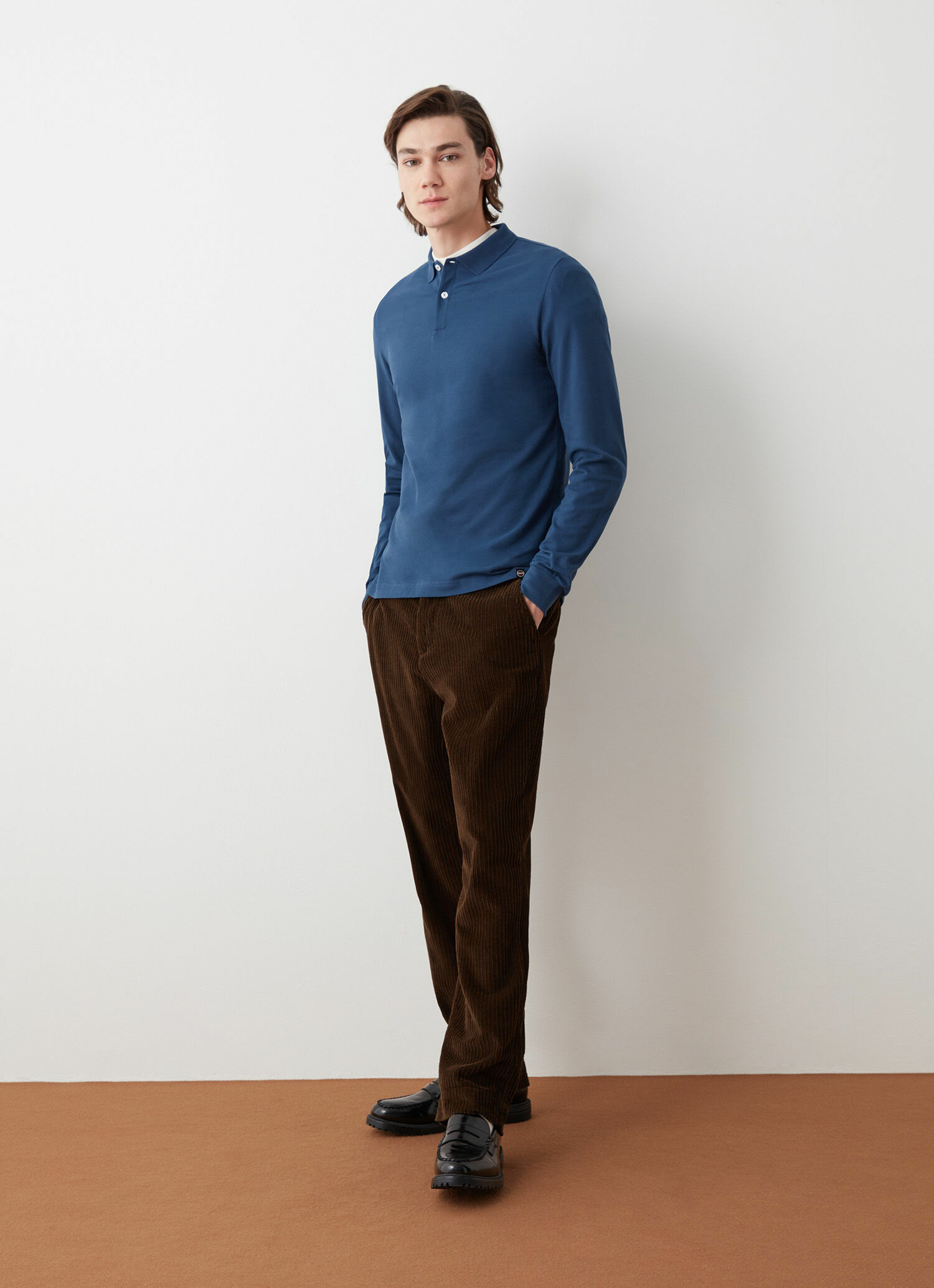 Polo à manches longues en piqué extensible