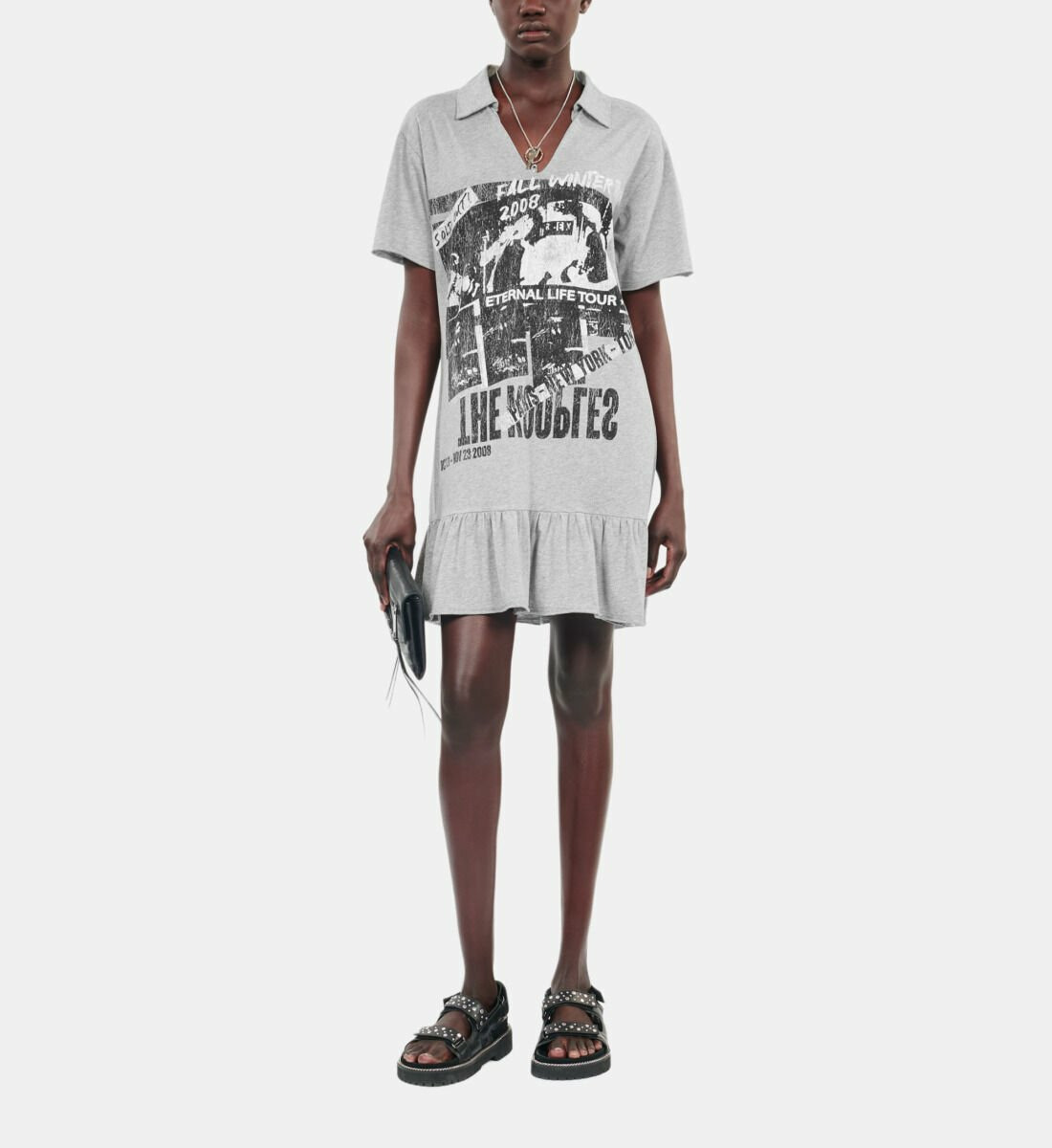 Robe T-Shirt Avec Sérigraphie Grise Femme