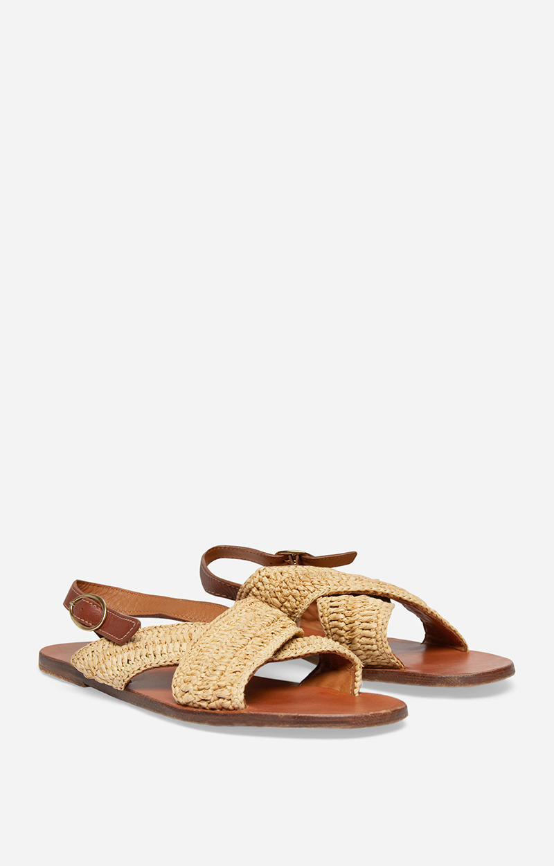 SANDALES PLATES Sandales En Cuir & Raphia