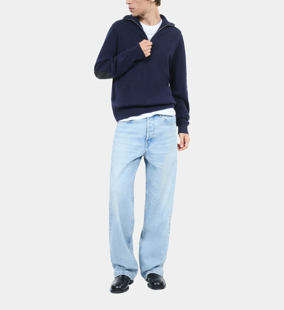 Pull En Laine Bleu Marine Homme