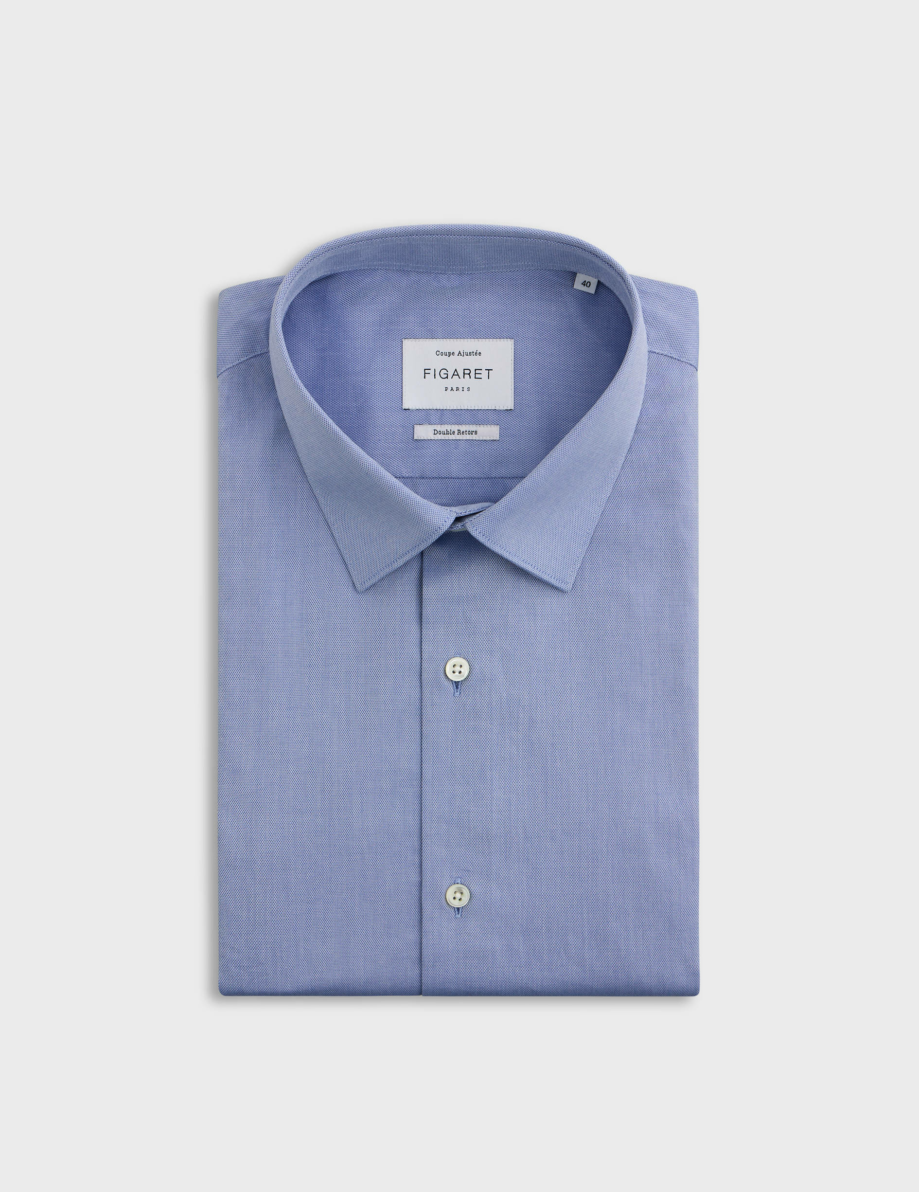 Chemise col figaret en façonné uni bleu