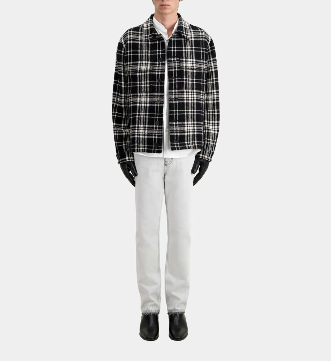 Blouson Type Surchemise À Carreaux En Laine Mélangée Homme