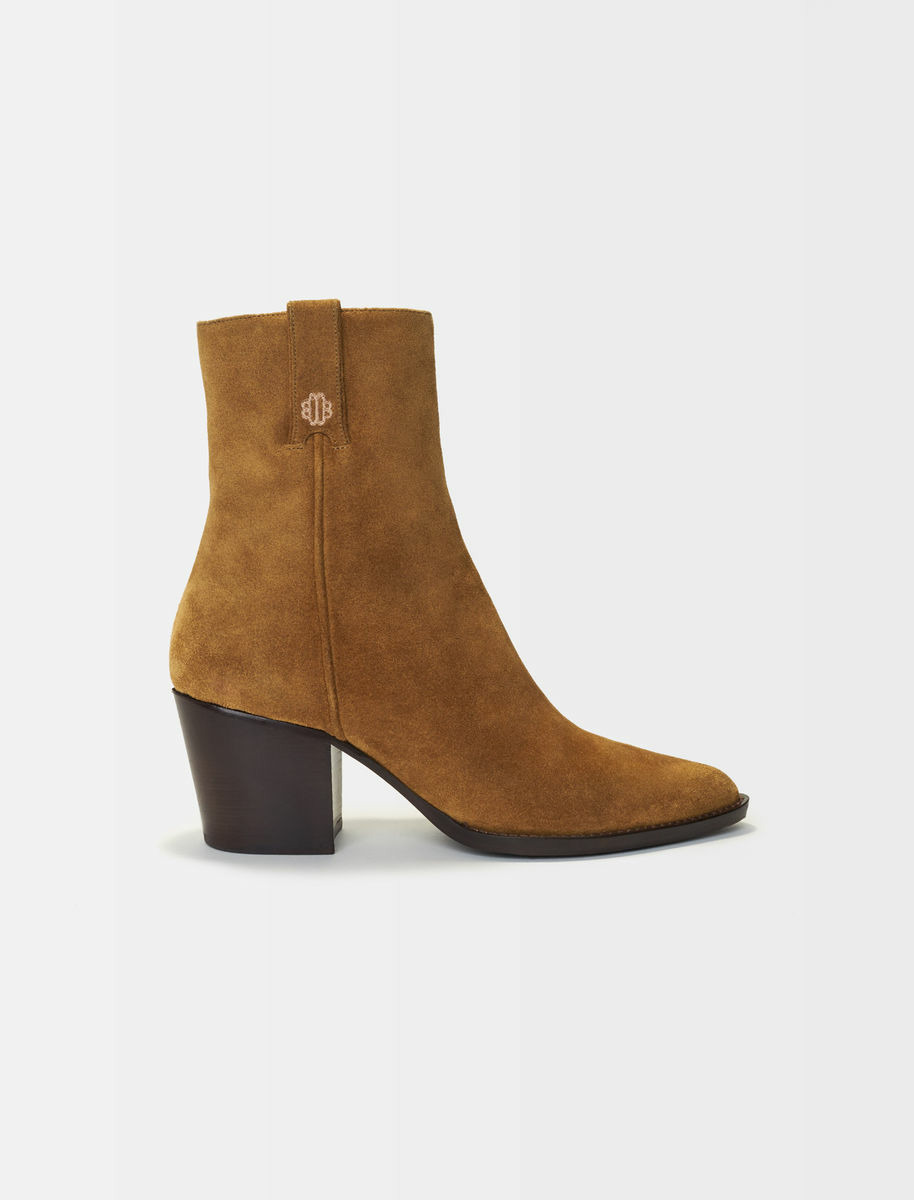 Bottines santiags en cuir suède camel