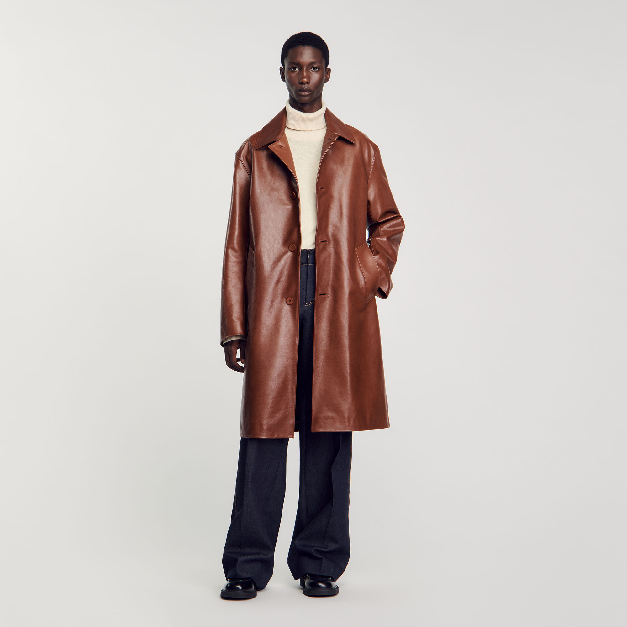 Manteau long en cuir