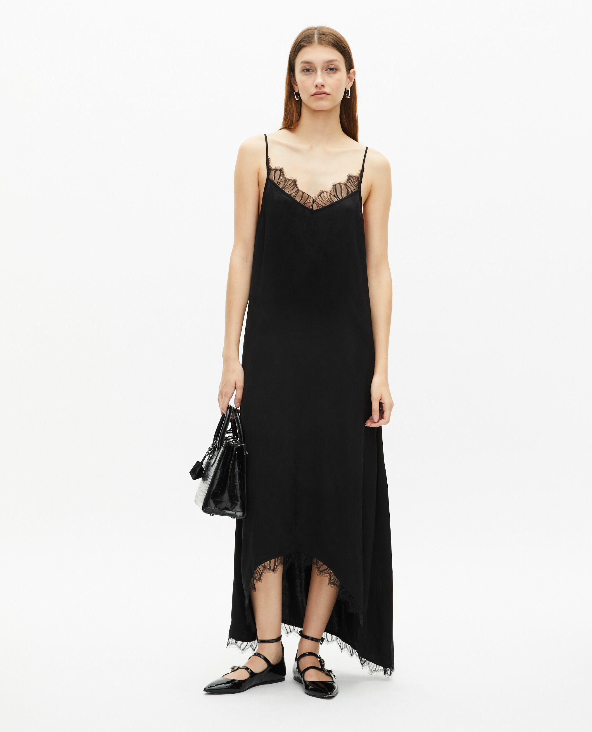 Robe Nuisette Longue Jacquard Noire Femme