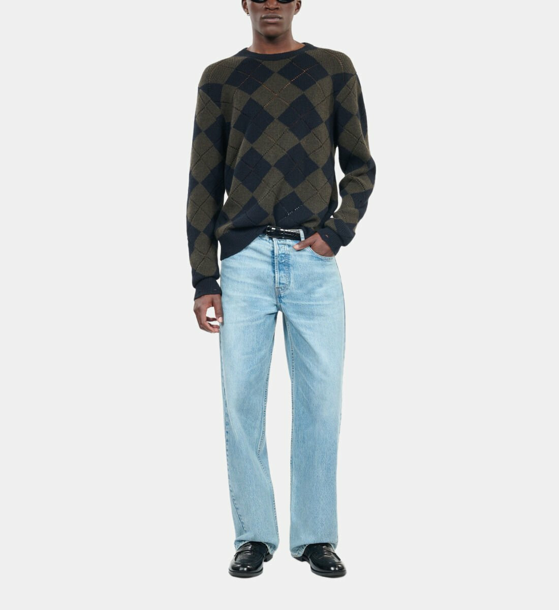 Pull À Losanges Noir Et Kaki Homme