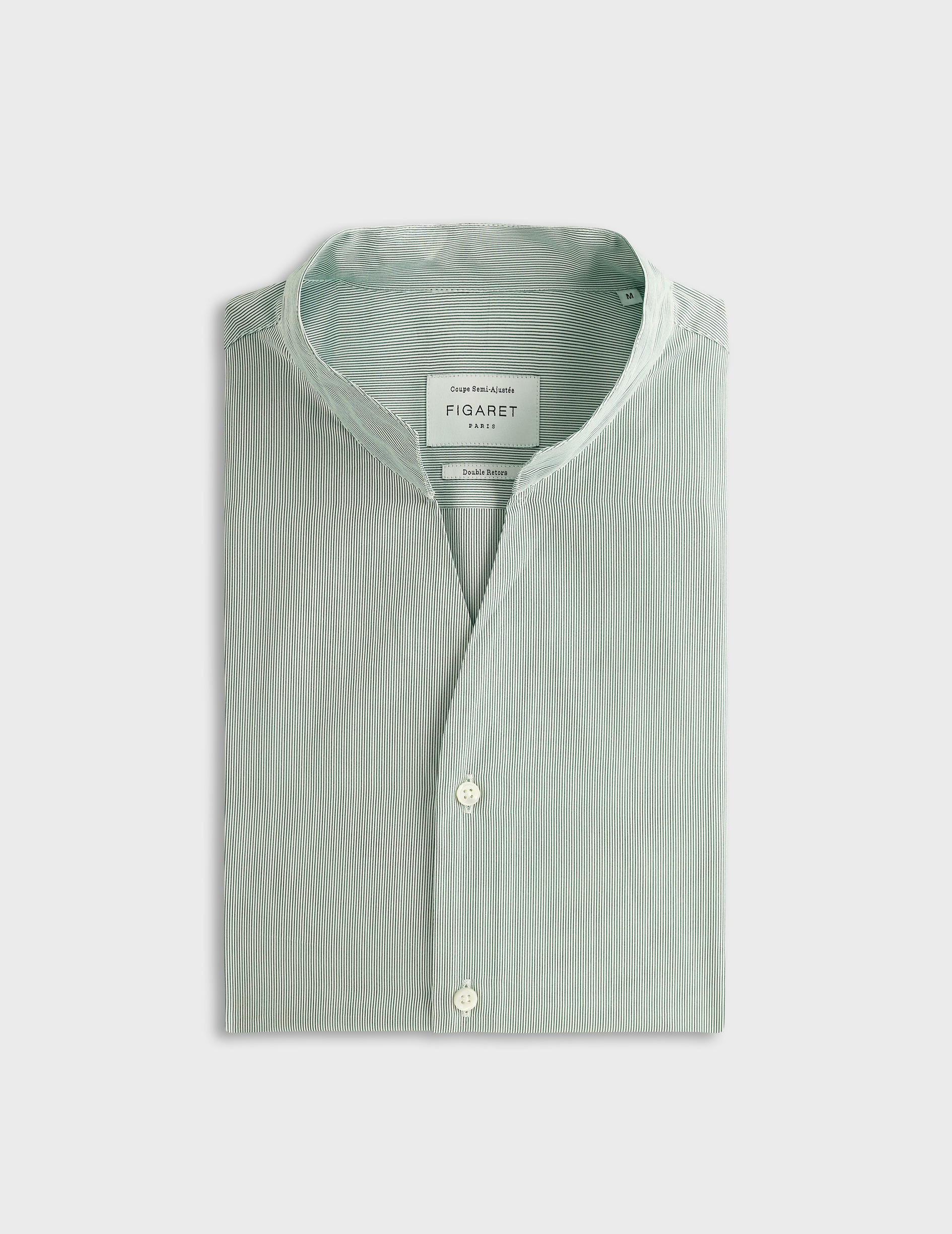 Chemise carl col droit ouvert en popeline rayée vert