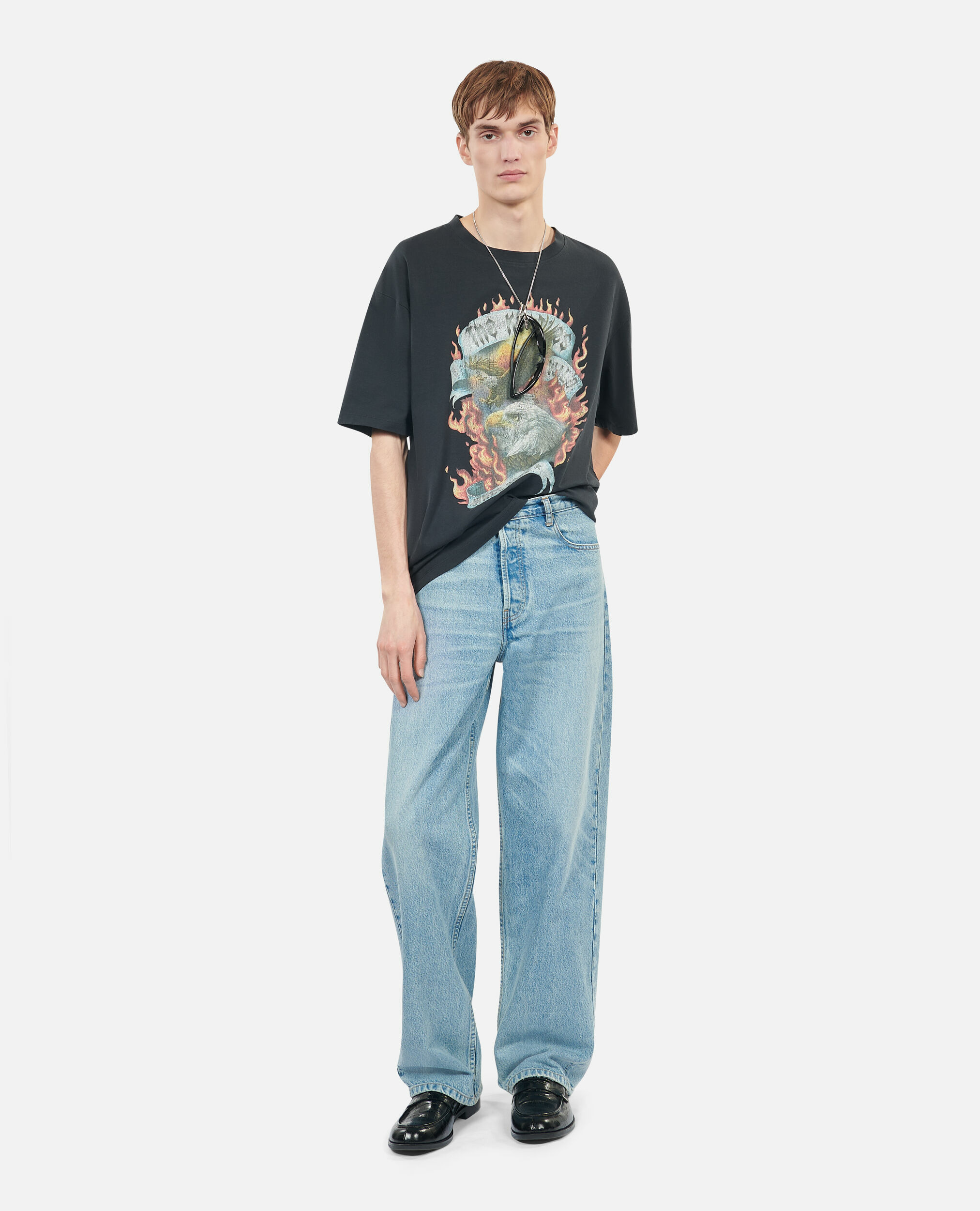 T-Shirt Noir Sérigraphie Eagles On Fire Homme